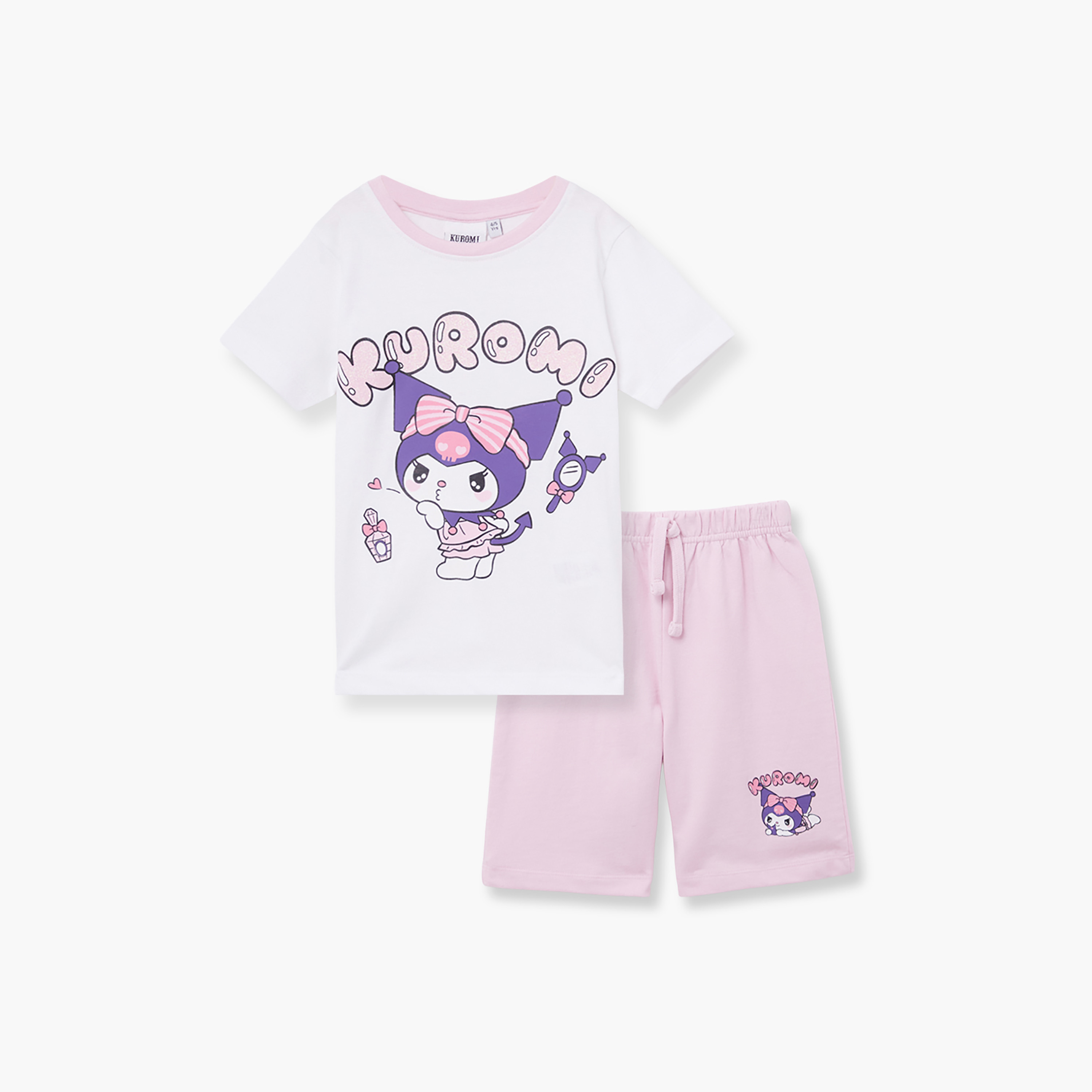 Kuromi Printed Cotton T-Shirt & Shorts Set-girls-clothing-setsandcoords-image-2