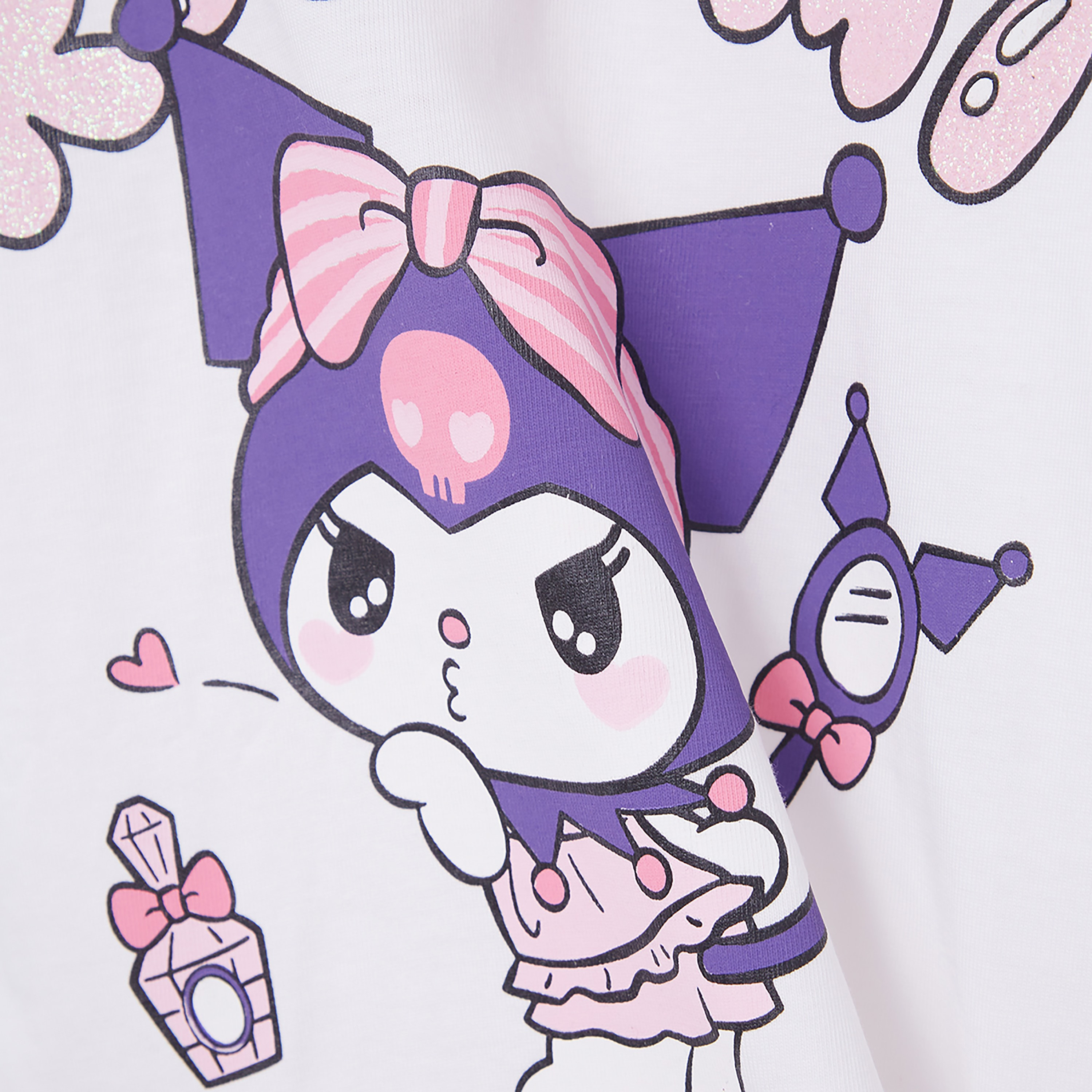 Kuromi Printed Cotton T-Shirt & Shorts Set-girls-clothing-setsandcoords-image-5