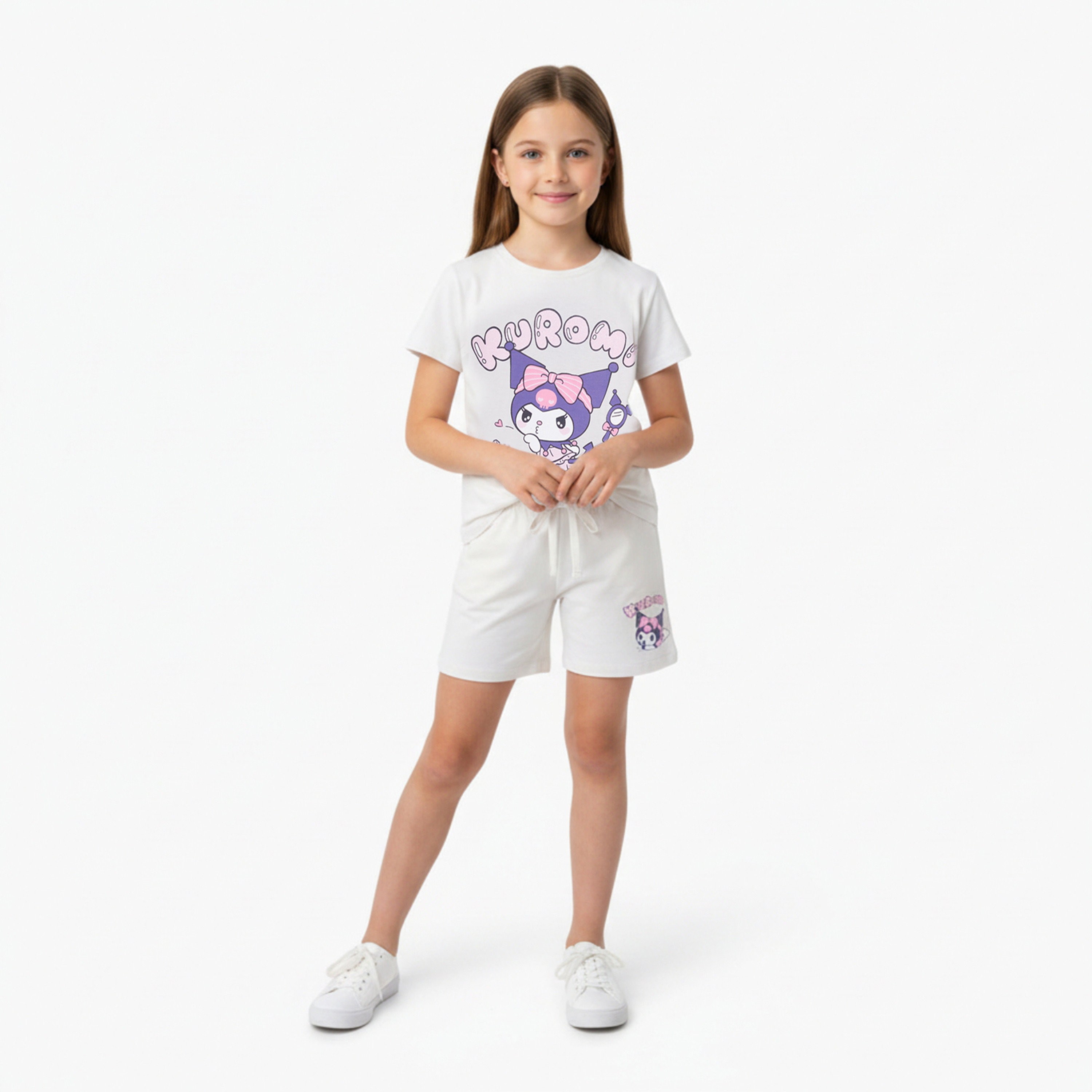طقم تيشيرت وشورت قطني بطبعة كورومي-girls-clothing-setsandcoords-image-7