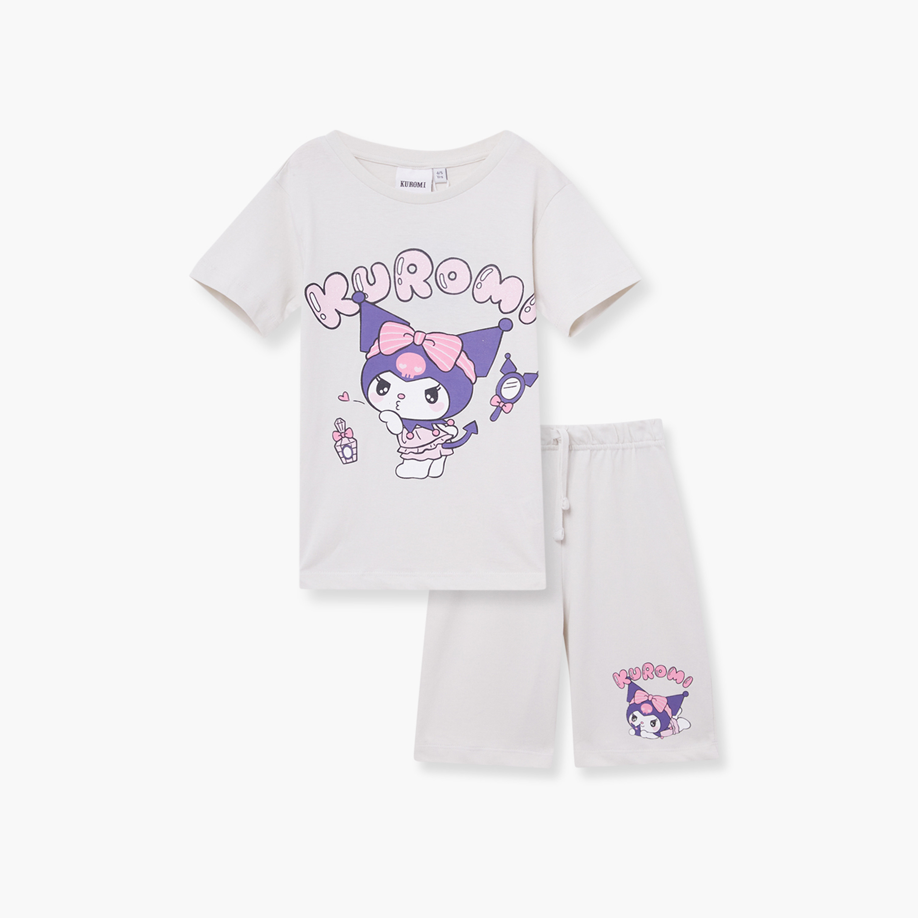 طقم تيشيرت وشورت قطني بطبعة كورومي-girls-clothing-setsandcoords-image-6