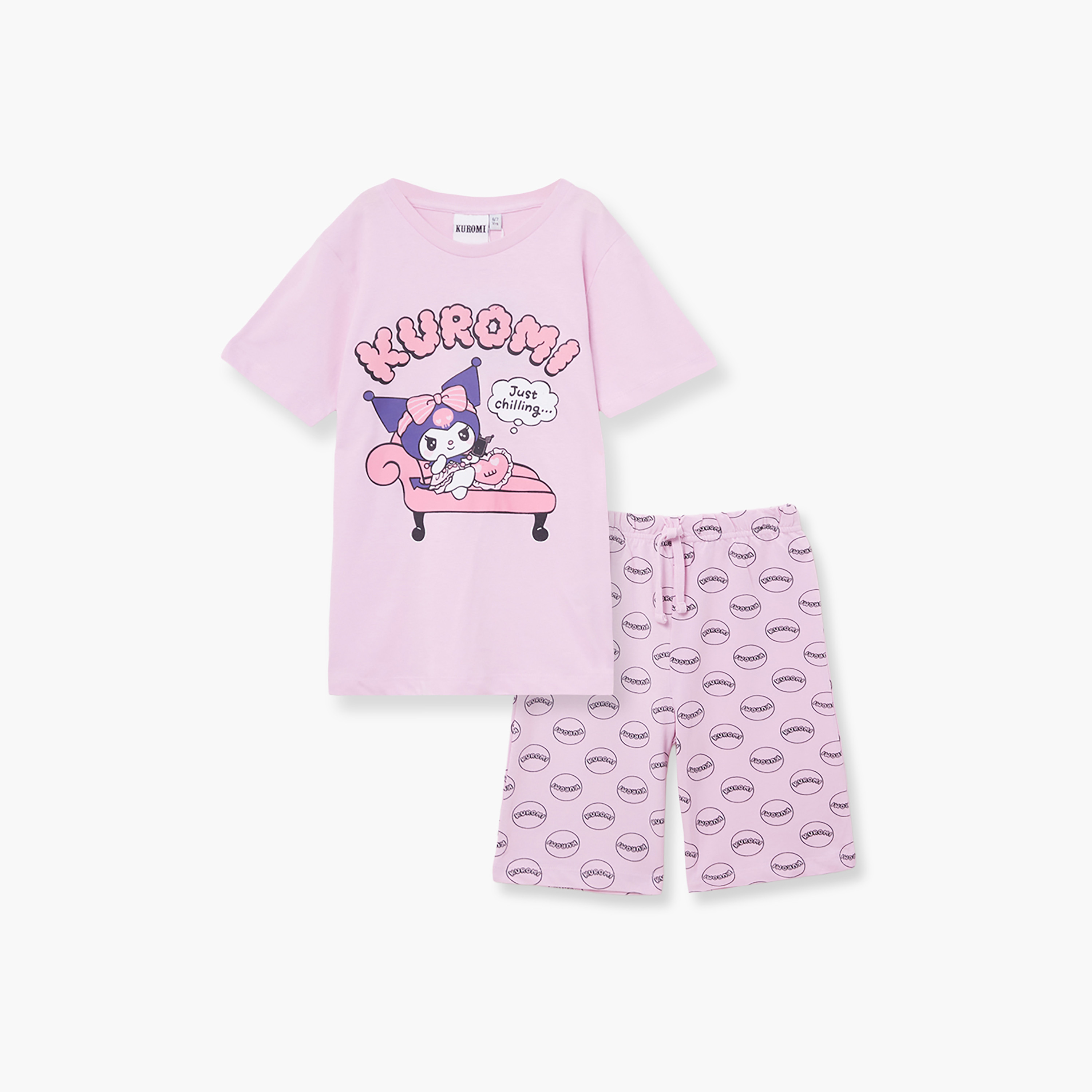 طقم تيشيرت وشورت قطني بطبعة كورومي-girls-clothing-setsandcoords-image-2