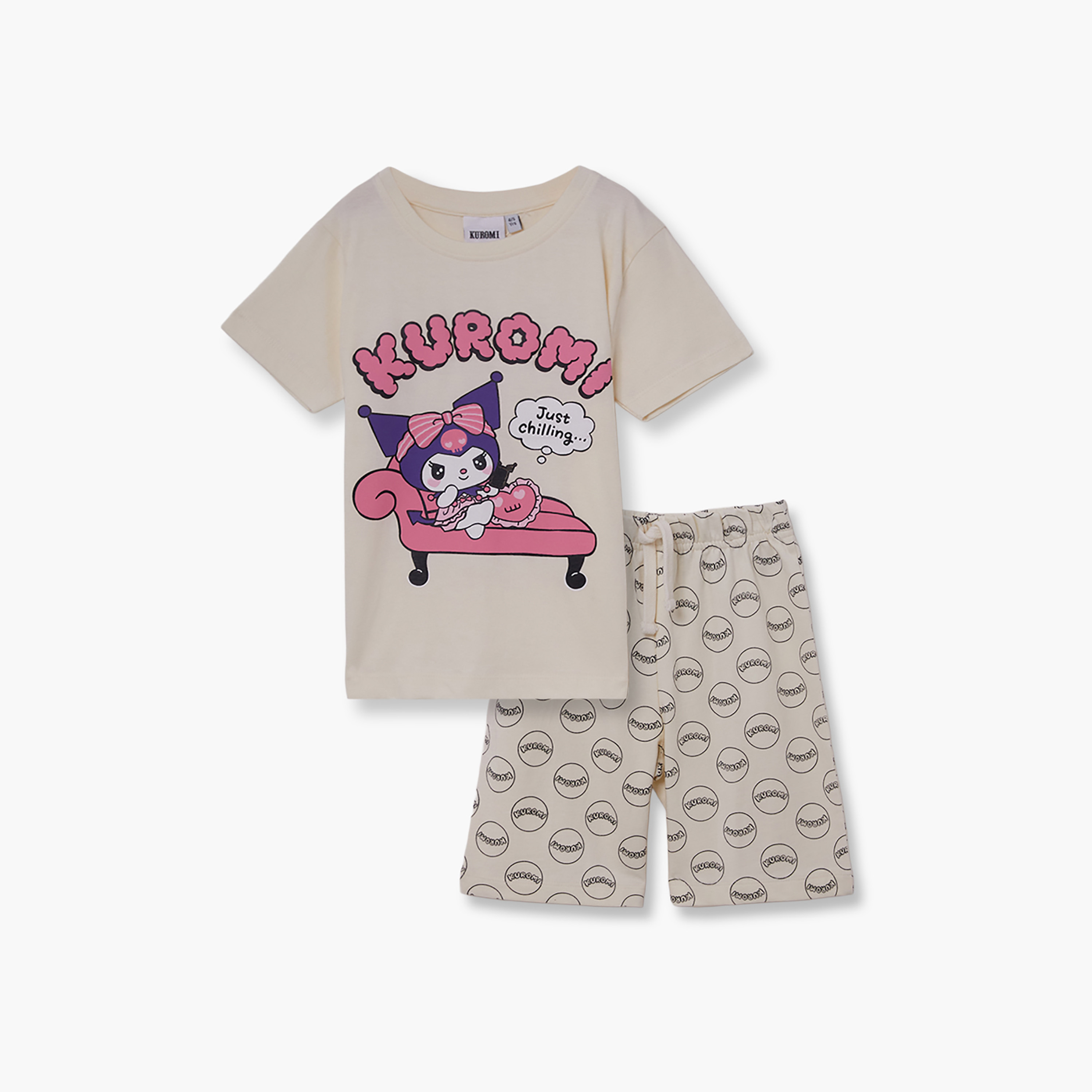 Kuromi Printed Cotton T-Shirt & Shorts Set-girls-clothing-setsandcoords-image-2