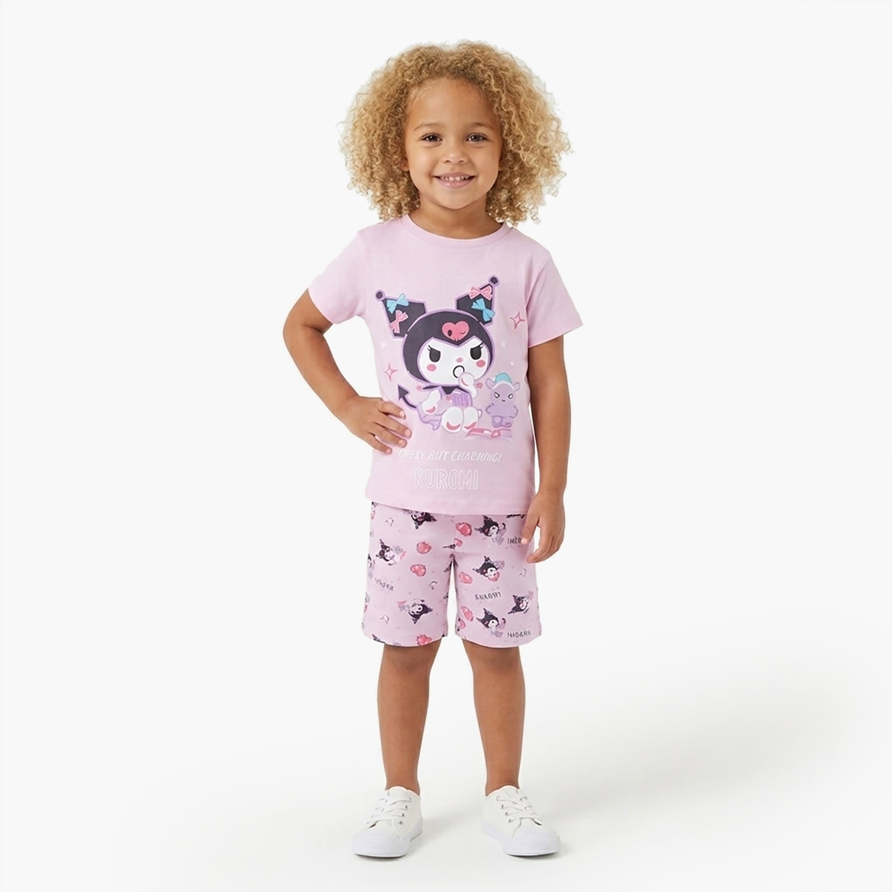 طقم تيشيرت وشورت قطني بطبعة كورومي-girls-clothing-setsandcoords-image-7