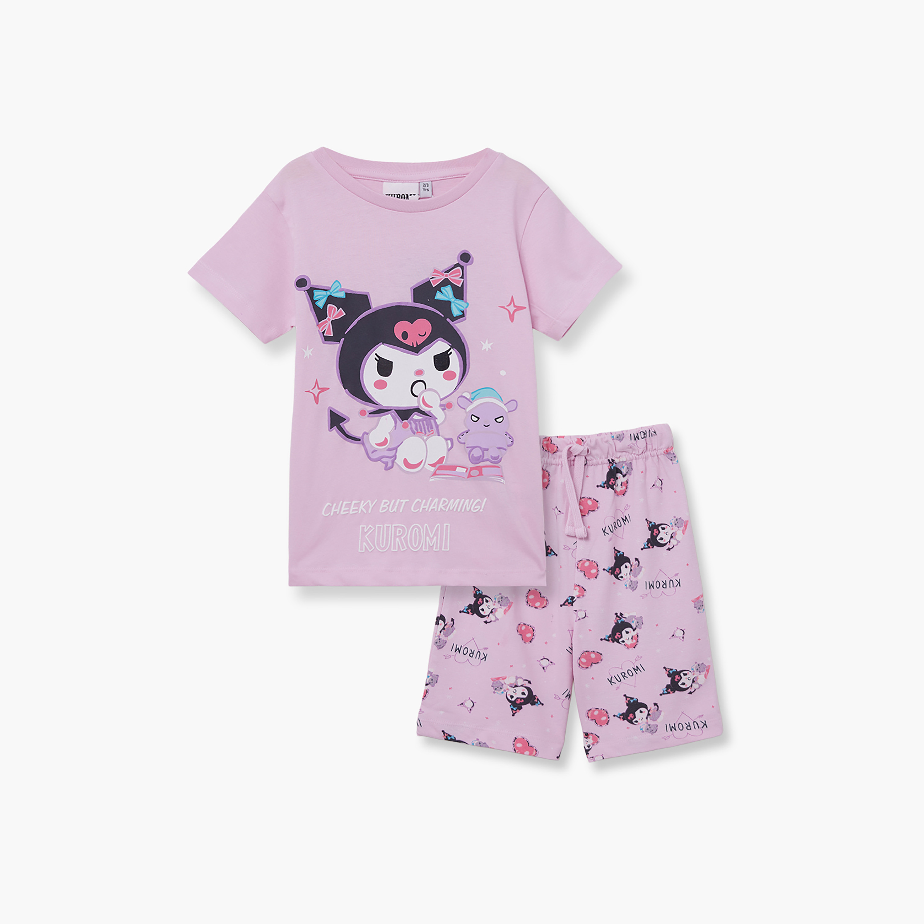 طقم تيشيرت وشورت قطني بطبعة كورومي-girls-clothing-setsandcoords-image-6