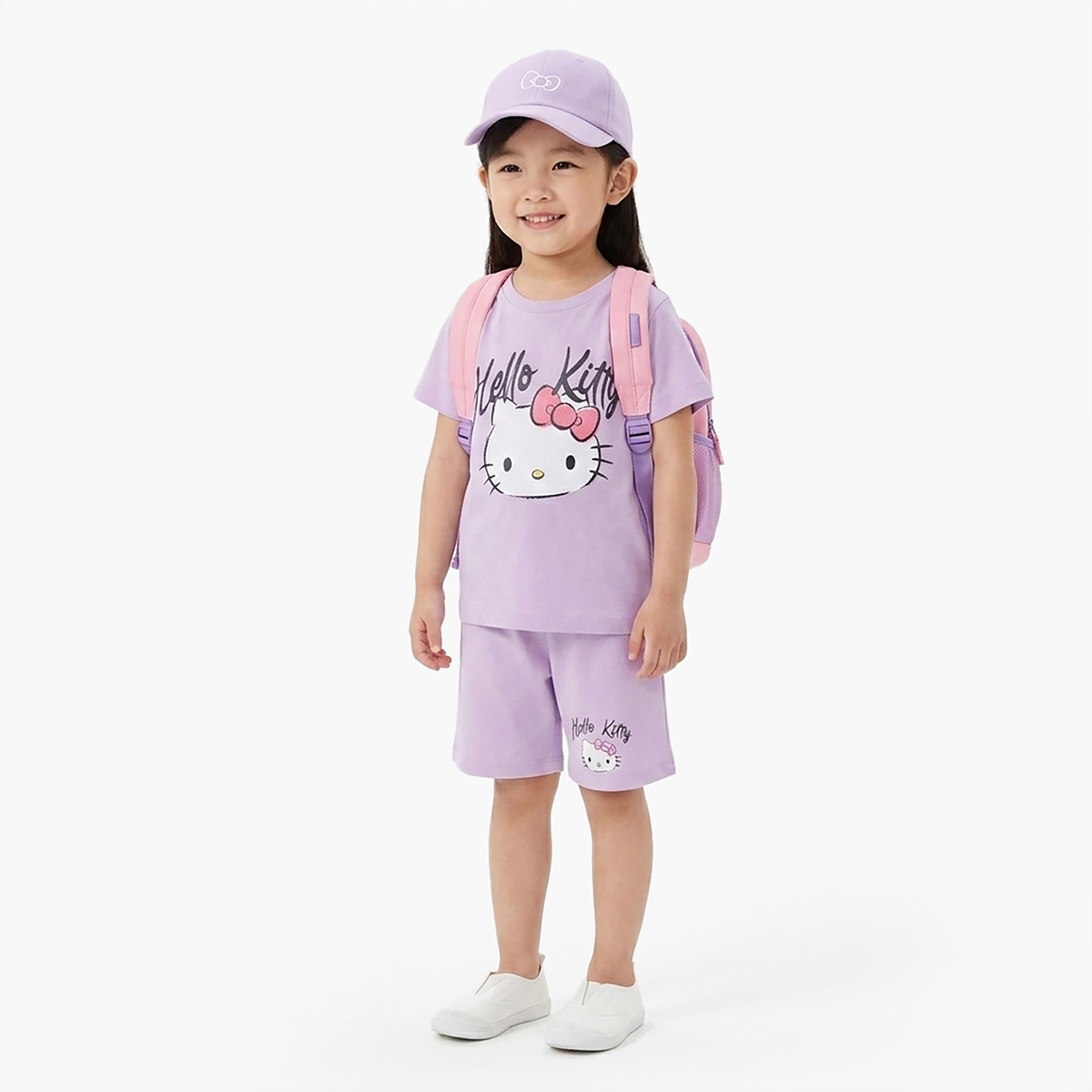 Hello Kitty Printed Cotton T-Shirt & Shorts Set-girls-clothing-setsandcoords-image-1