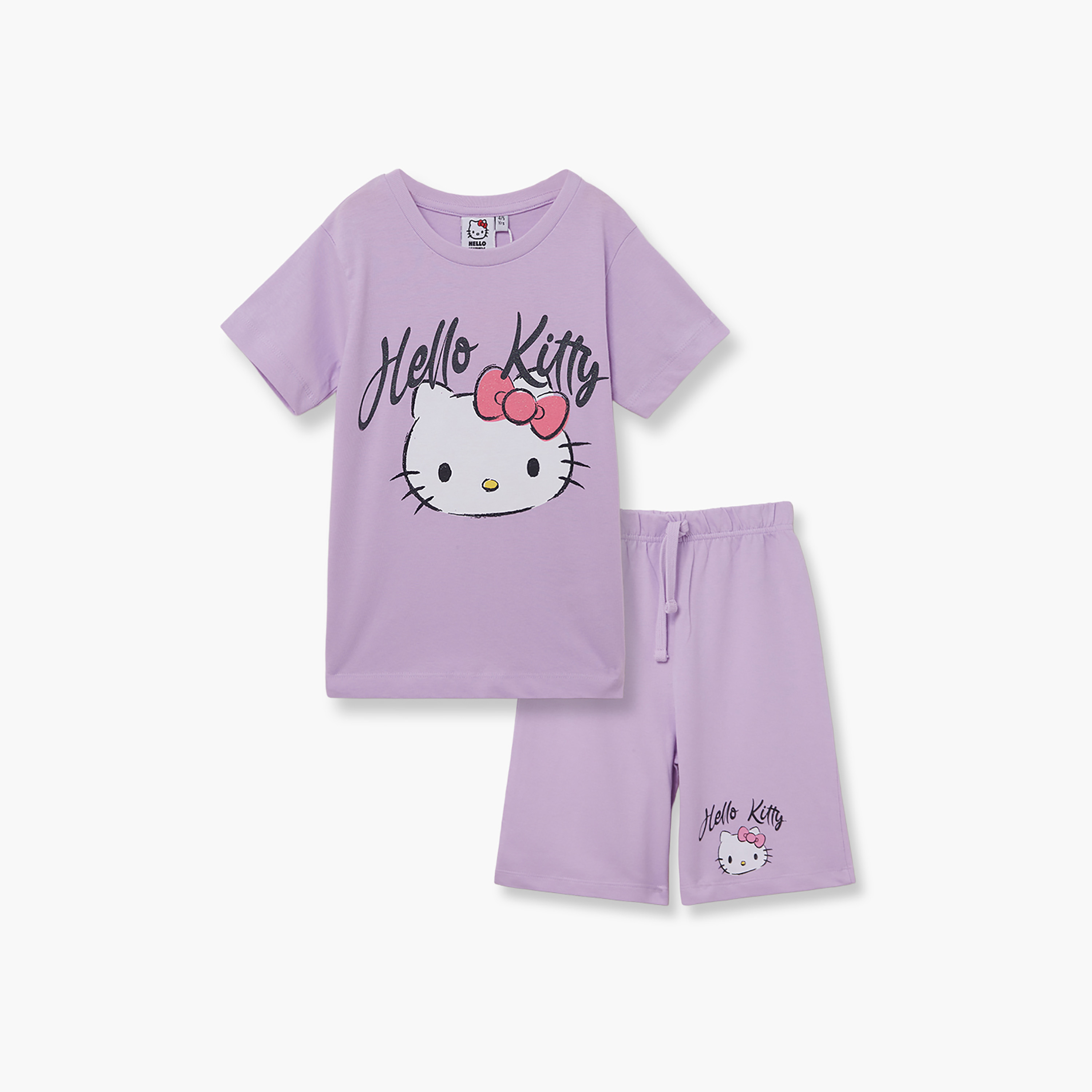 Hello Kitty Printed Cotton T-Shirt & Shorts Set-girls-clothing-setsandcoords-image-2