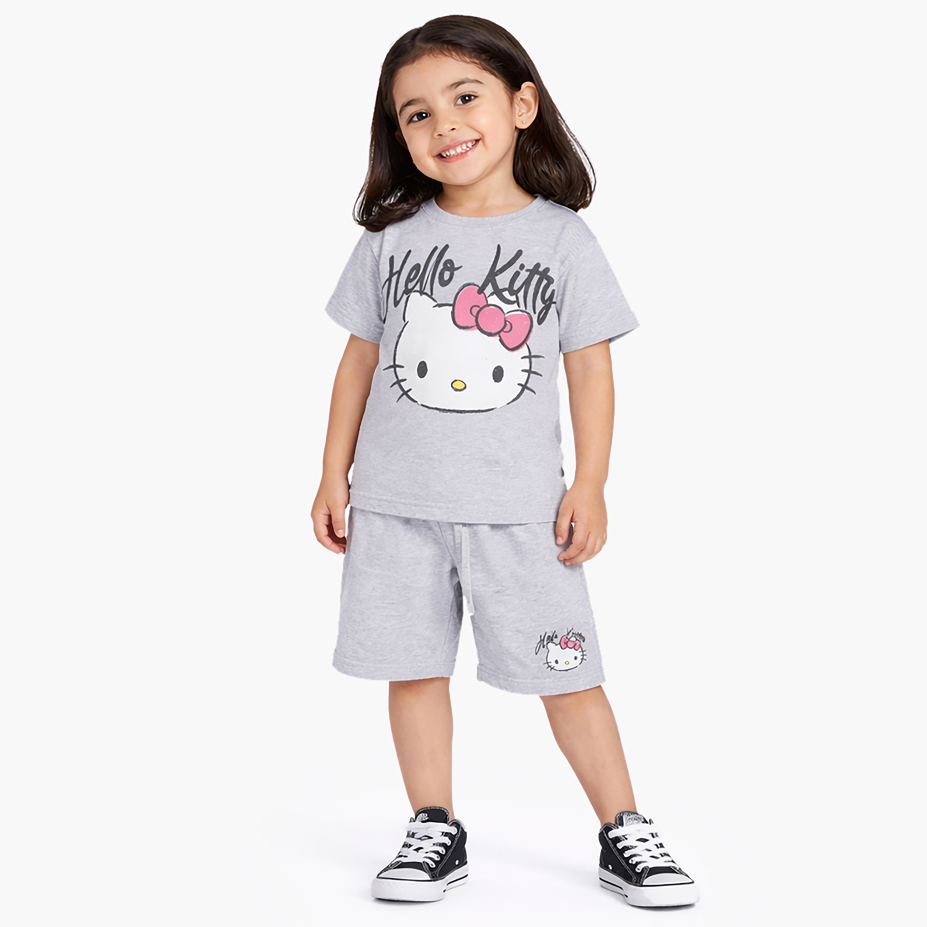 Hello Kitty Printed Cotton T-Shirt & Shorts Set-girls-clothing-setsandcoords-image-1
