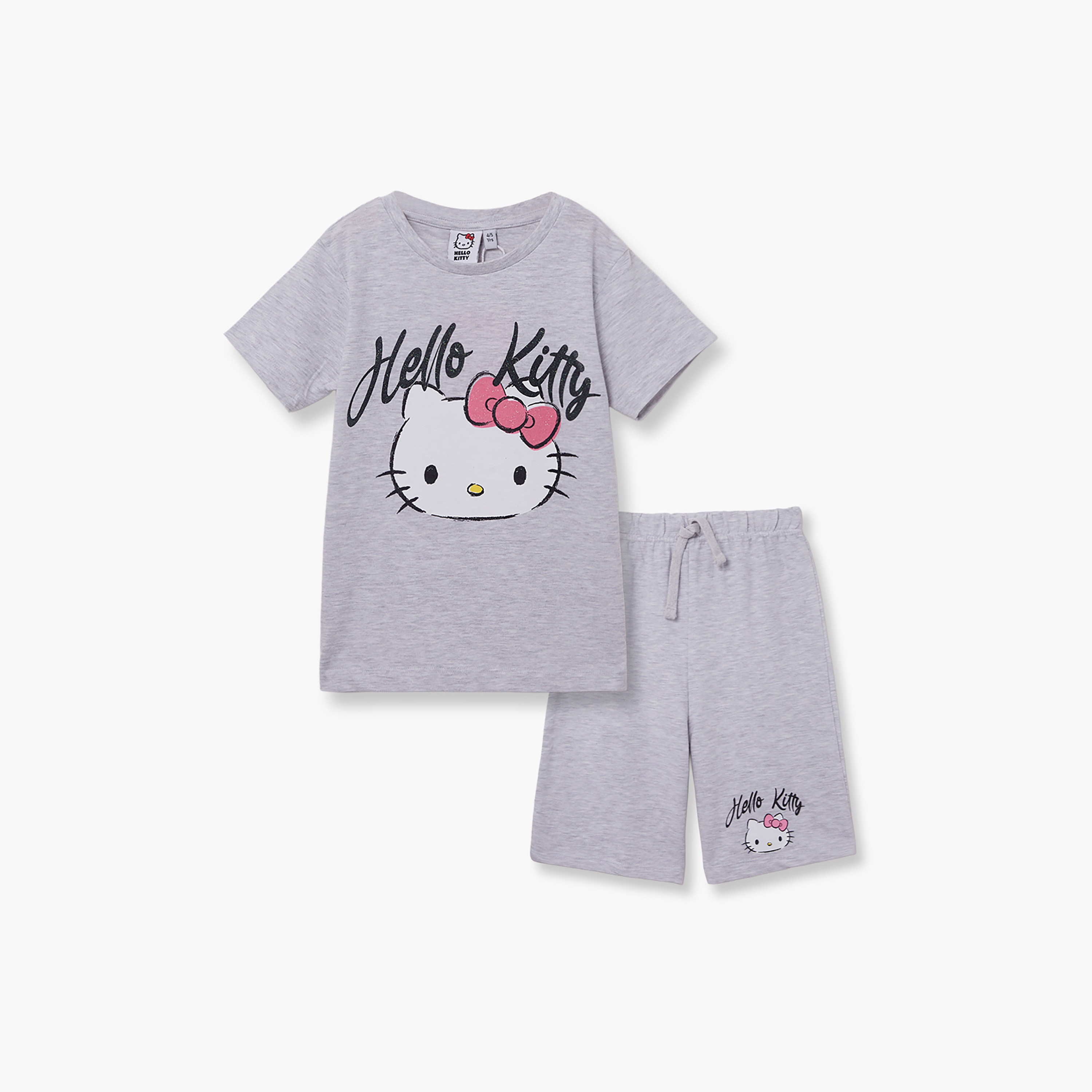Hello Kitty Printed Cotton T-Shirt & Shorts Set-girls-clothing-setsandcoords-image-2