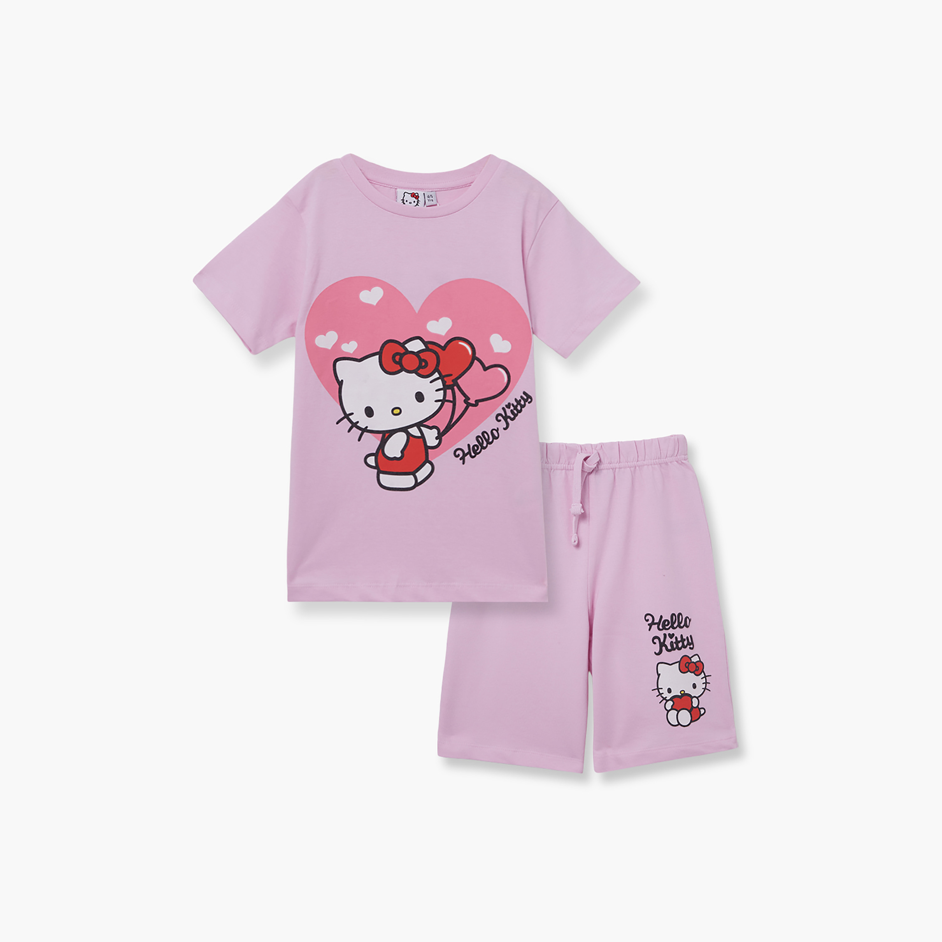 طقم تيشيرت وشورت قطني بطبعة هالو كيتي-girls-clothing-setsandcoords-image-6