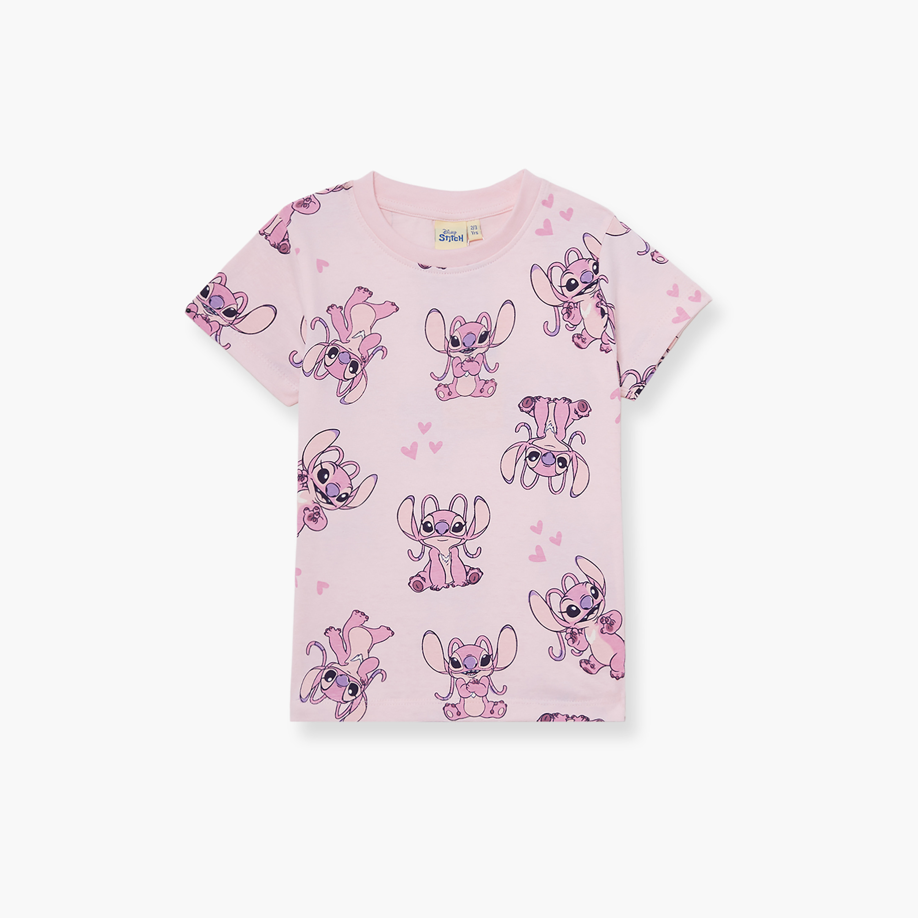 تي شيرت بأكمام قصيرة ورقبة دائرية بطبعة ليلو وستيتش-girls-clothing-tshirts-image-2