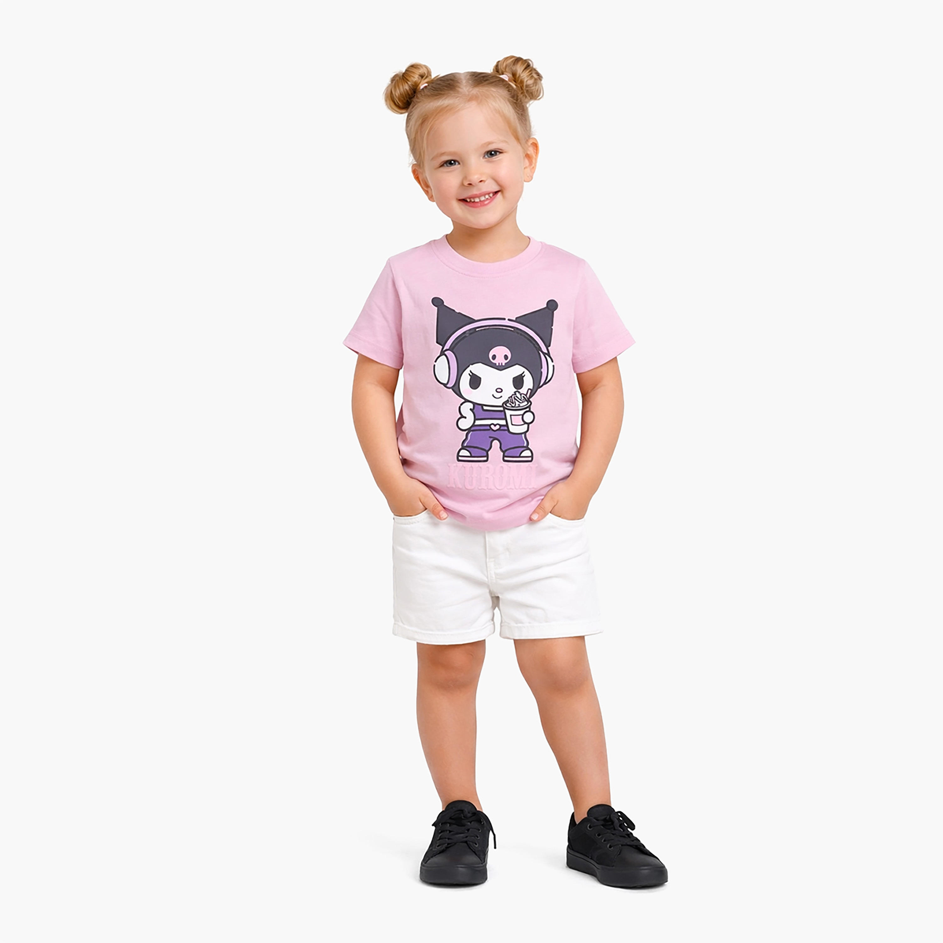 Kuromi Printed Short Sleeves Round Neck T-Shirt-girls-clothing-tshirts-image-1