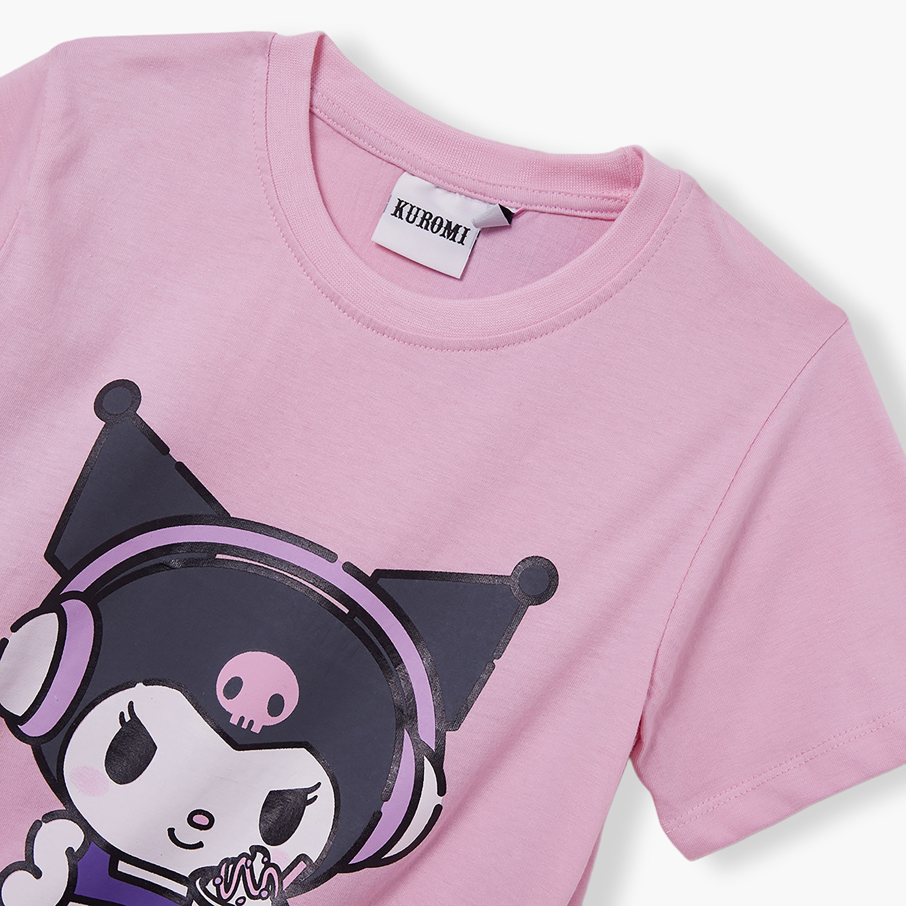 تي شيرت بأكمام قصيرة ورقبة دائرية بطبعة كورومي-girls-clothing-tshirts-image-5