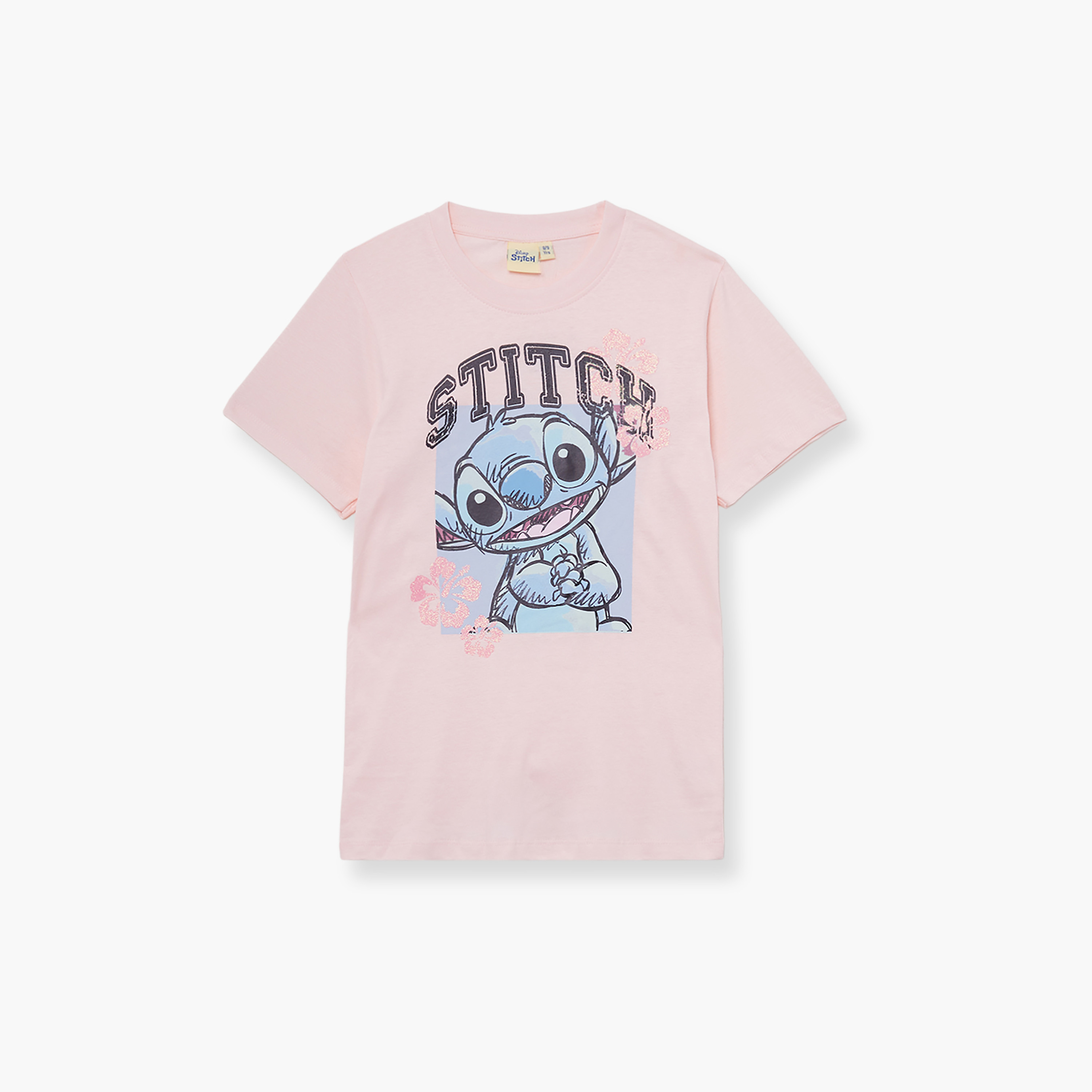 تي شيرت بأكمام قصيرة ورقبة دائرية بطبعة ليلو وستيتش-girls-clothing-tshirts-image-2