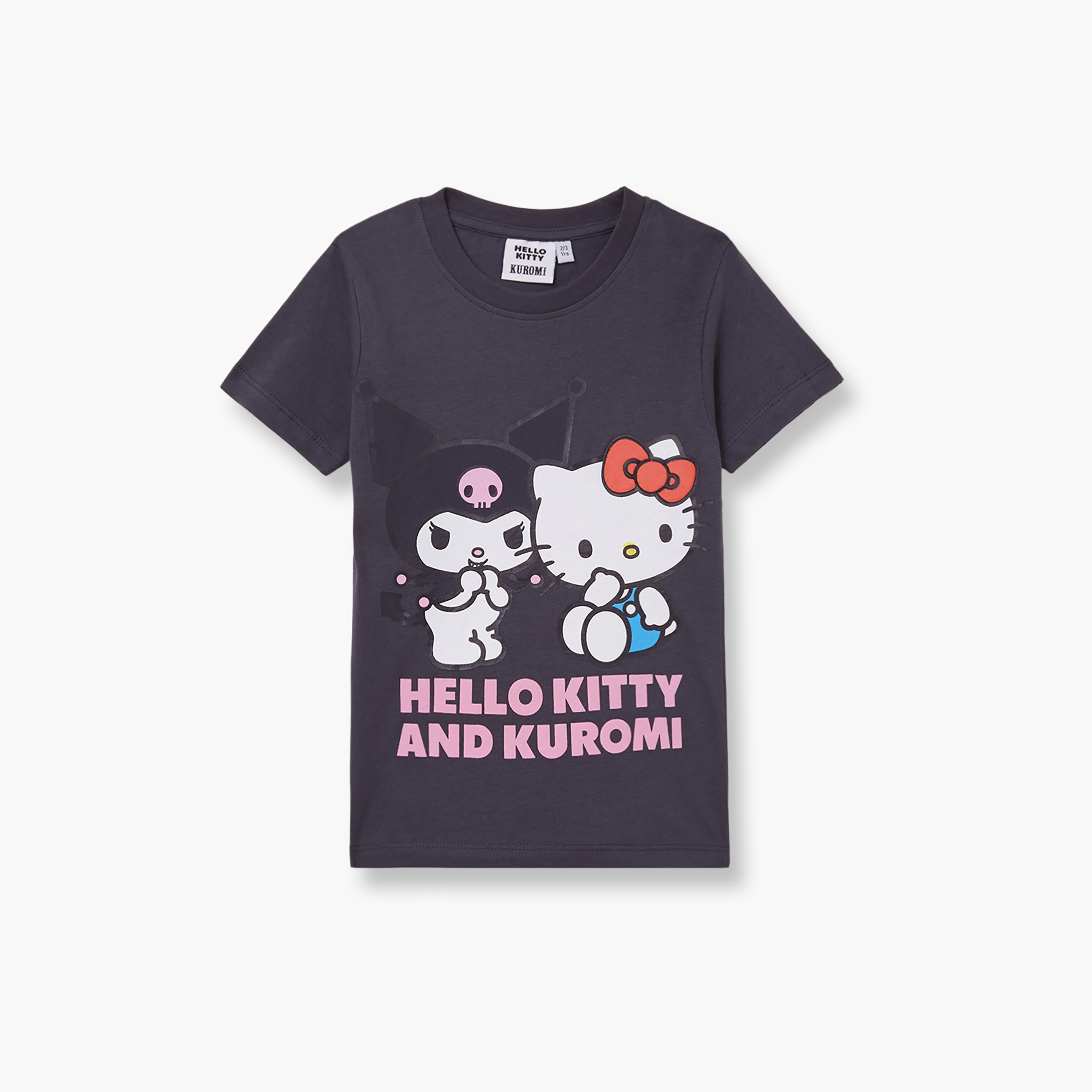 تي شيرت بأكمام قصيرة ورقبة دائرية بطبعة هالو كيتي وكورومي-girls-clothing-tshirts-image-2