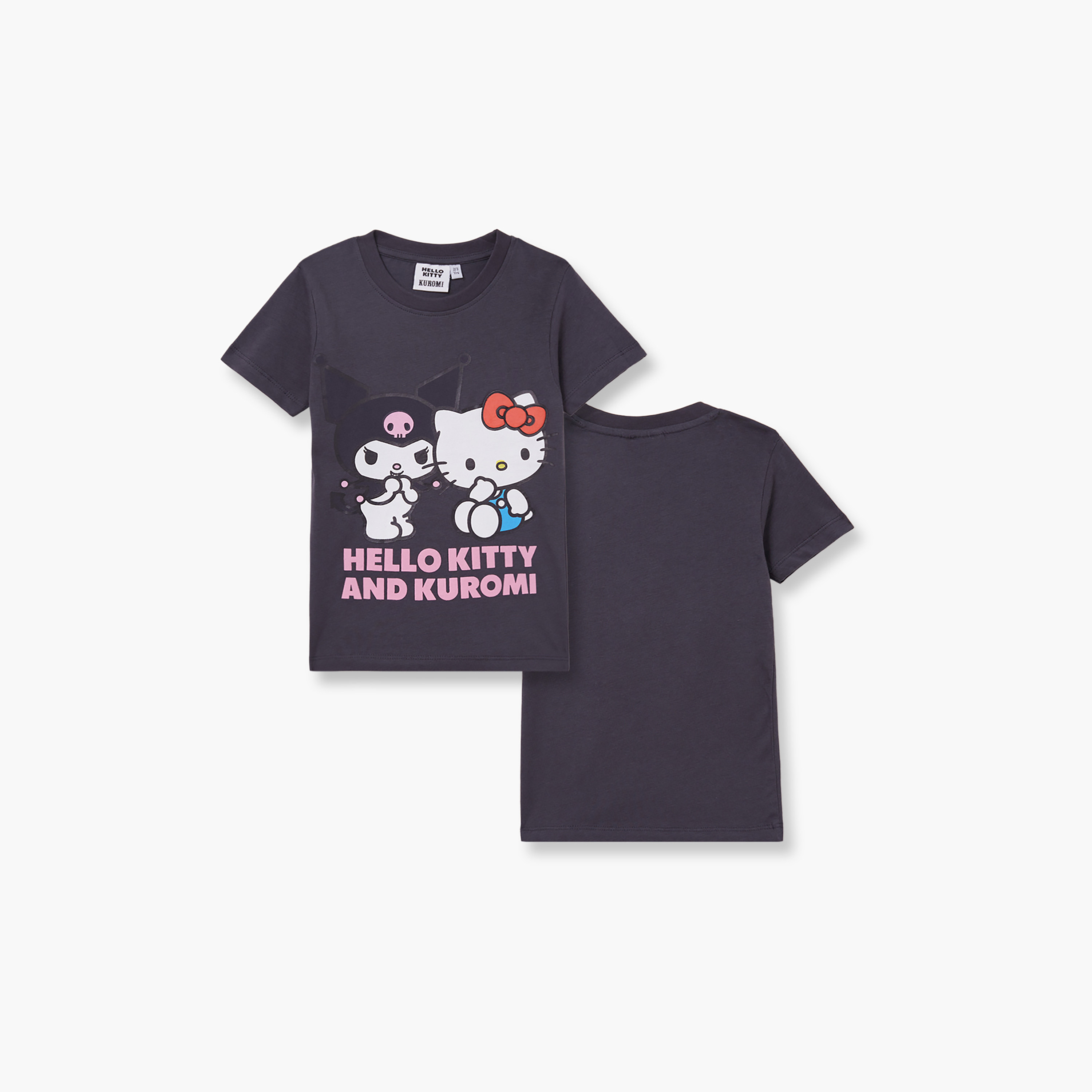 تي شيرت بأكمام قصيرة ورقبة دائرية بطبعة هالو كيتي وكورومي-girls-clothing-tshirts-image-4
