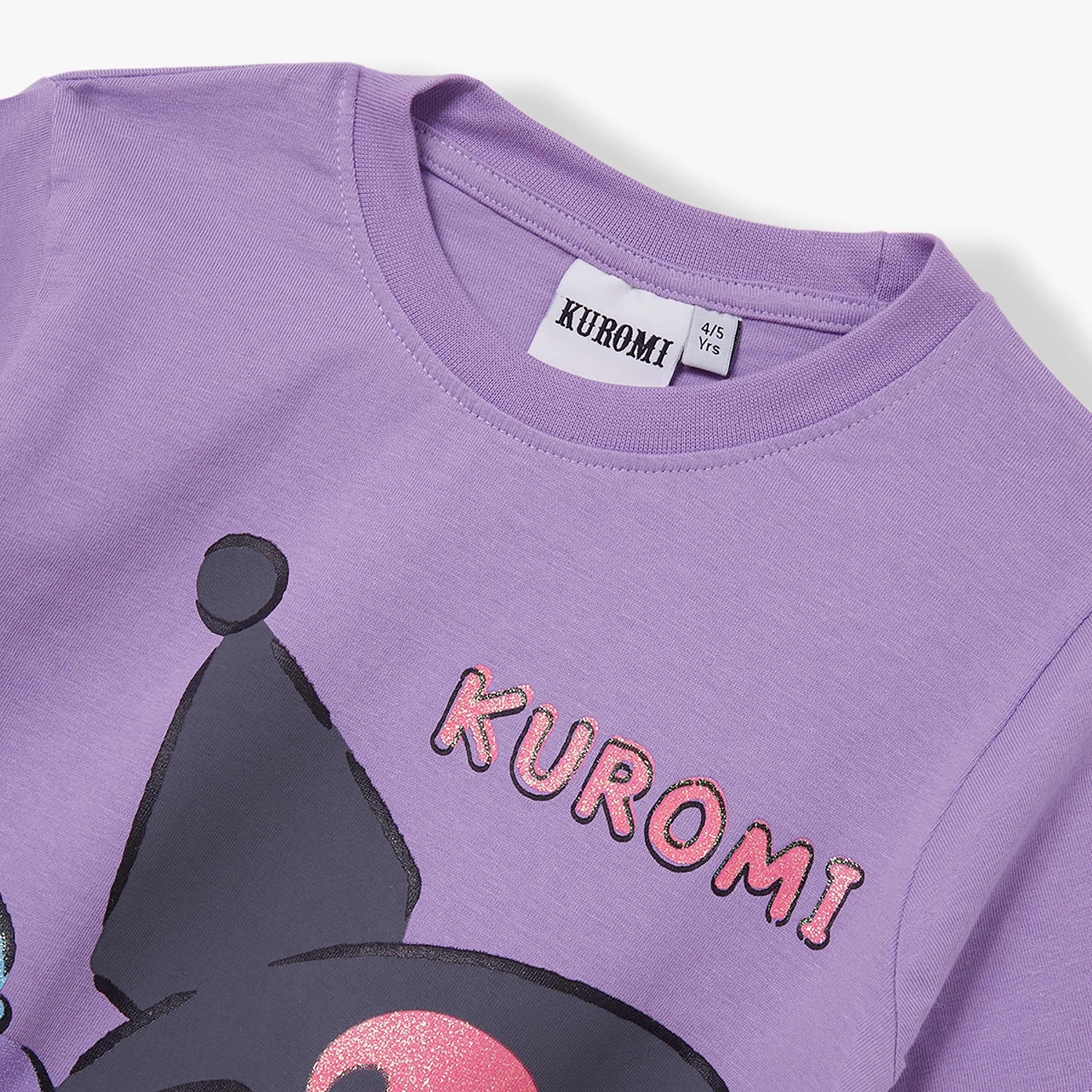تي شيرت بأكمام قصيرة ورقبة دائرية بطبعة كورومي-girls-clothing-tshirts-image-5
