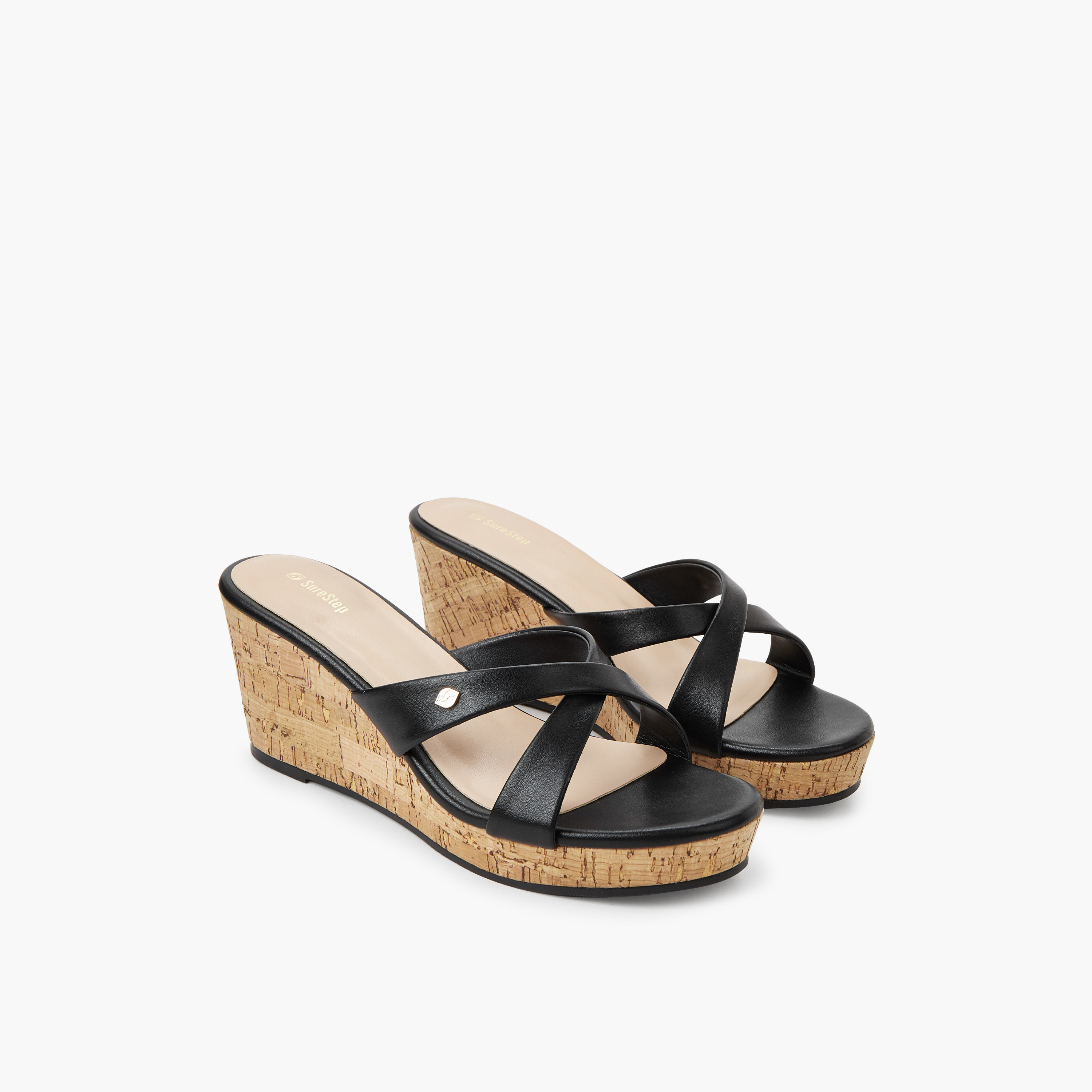 Surestep Women Lightweight Elegant Wedge Heel Sandals with Cork Finish-women-shoes-sandals-heeled-image-1