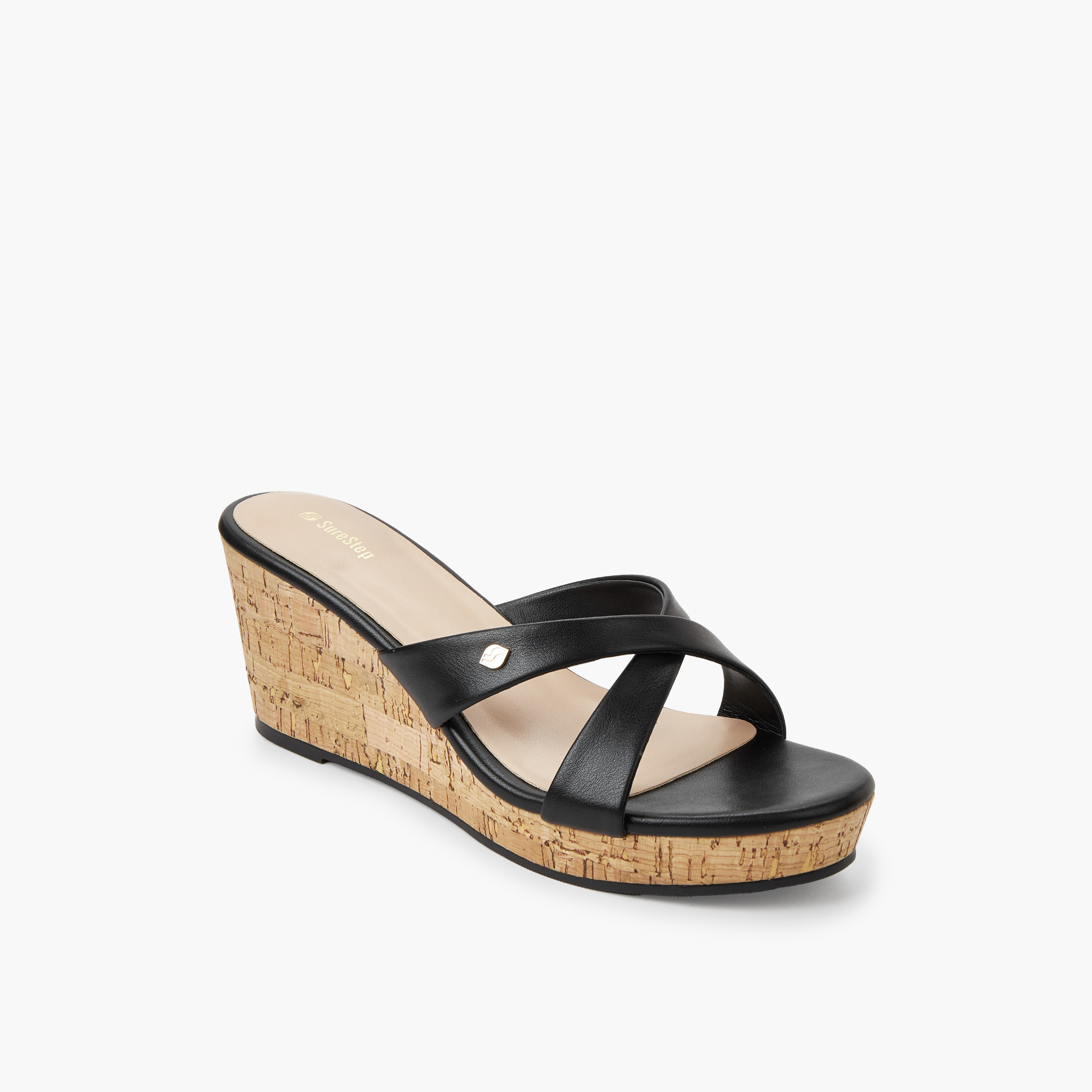 Surestep Women Lightweight Elegant Wedge Heel Sandals with Cork Finish-women-shoes-sandals-heeled-image-2
