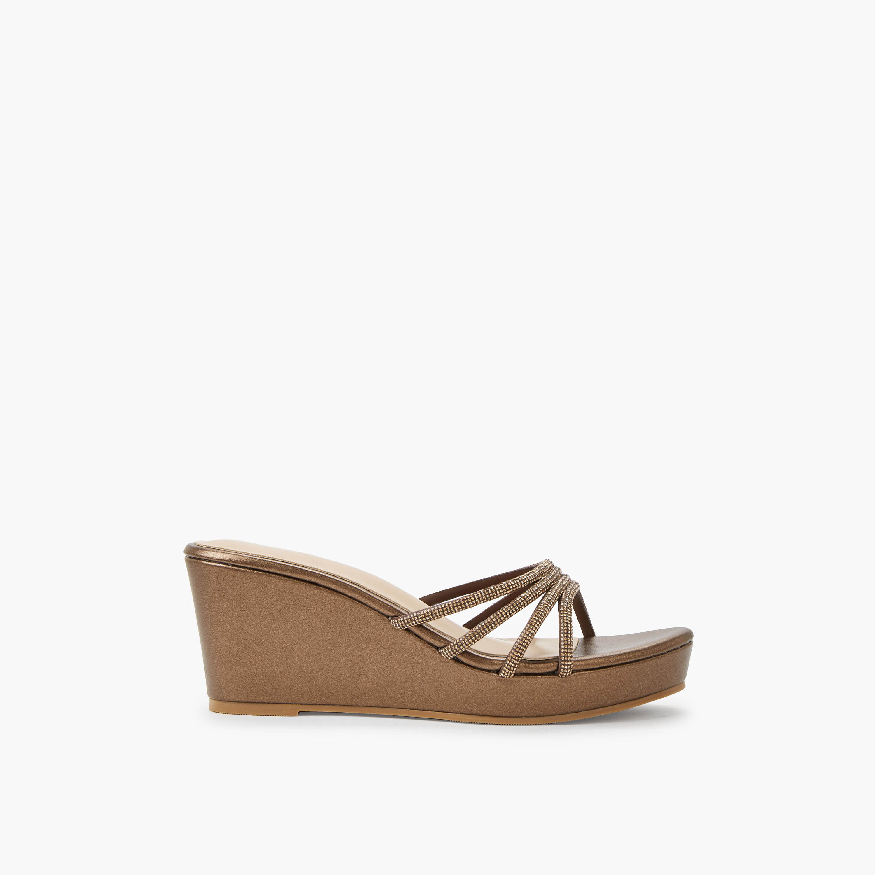 Surestep Women Metallic Wedge Heel Sandals with Embellished Straps-women-shoes-sandals-heeled-image-3