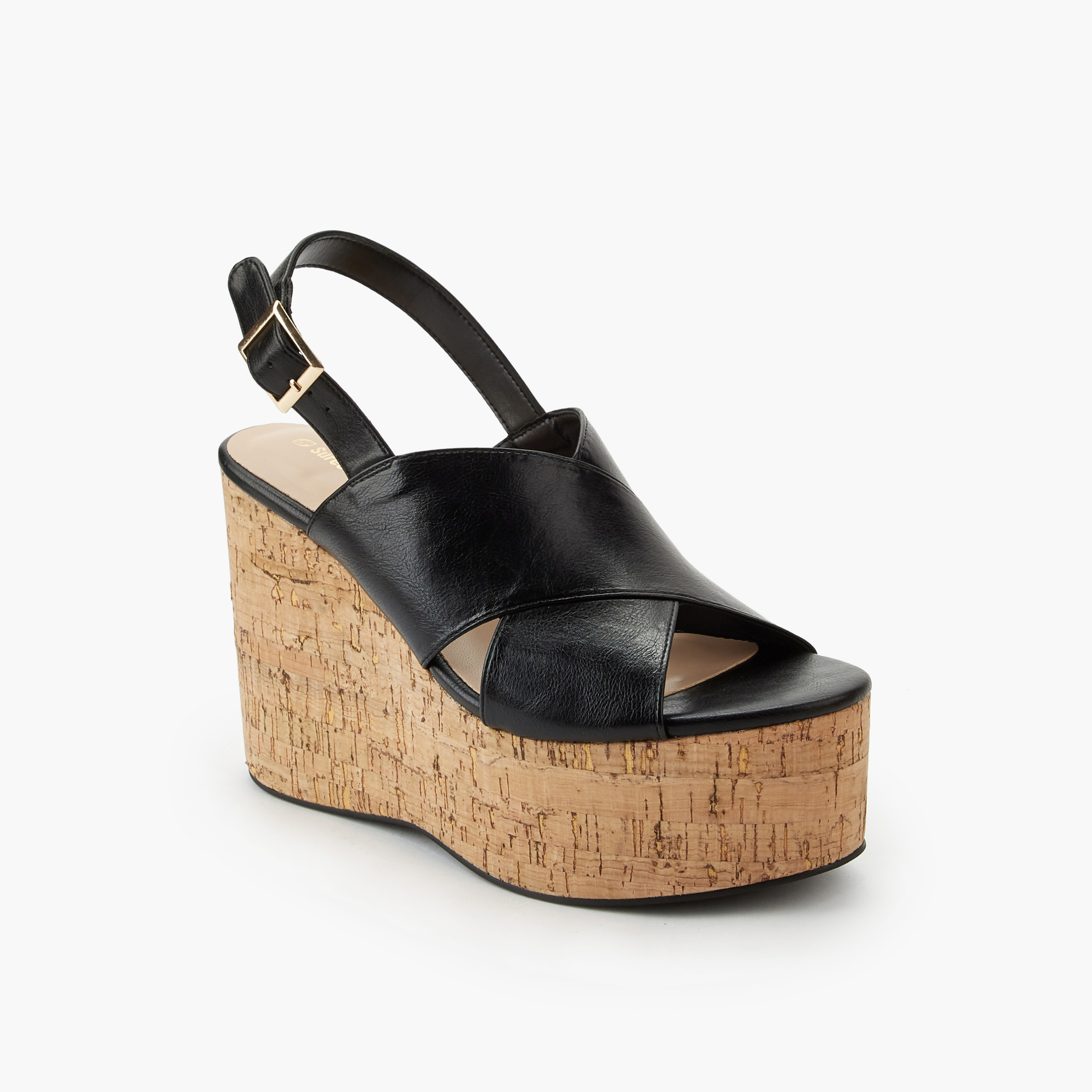Surestep Women Lightweight Wedge Heel Sandals with Buckle Detailing-women-shoes-sandals-heeled-image-2