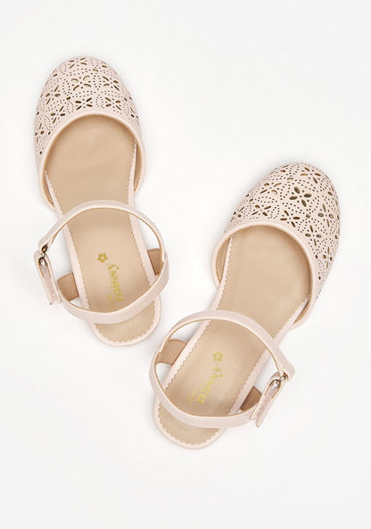 Little Missy Round Toe Laser Cut Sandals with Ankle Strap