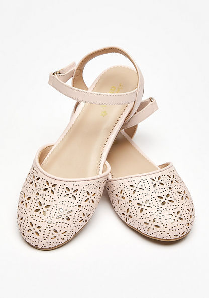 Little Missy Round Toe Laser Cut Sandals with Ankle Strap