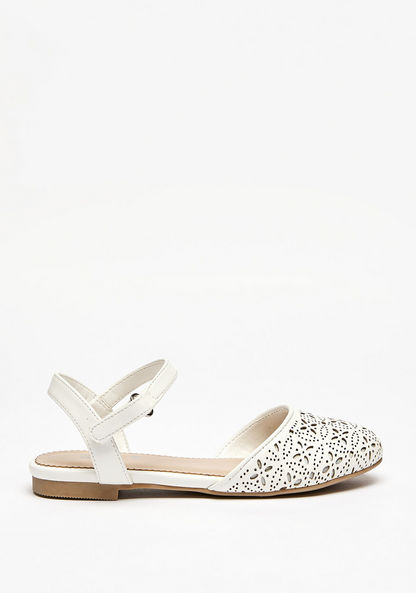 Little Missy Round Toe Cutwork Detail Sandals with Ankle Strap-Girl%27s Sandals-image-0