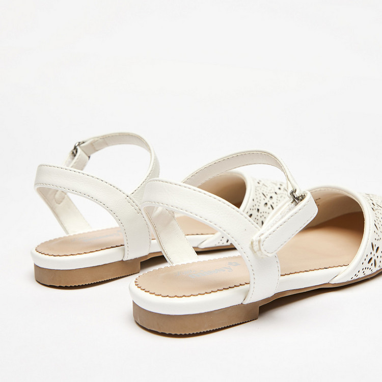 Little Missy Round Toe Cutwork Detail Sandals with Ankle Strap