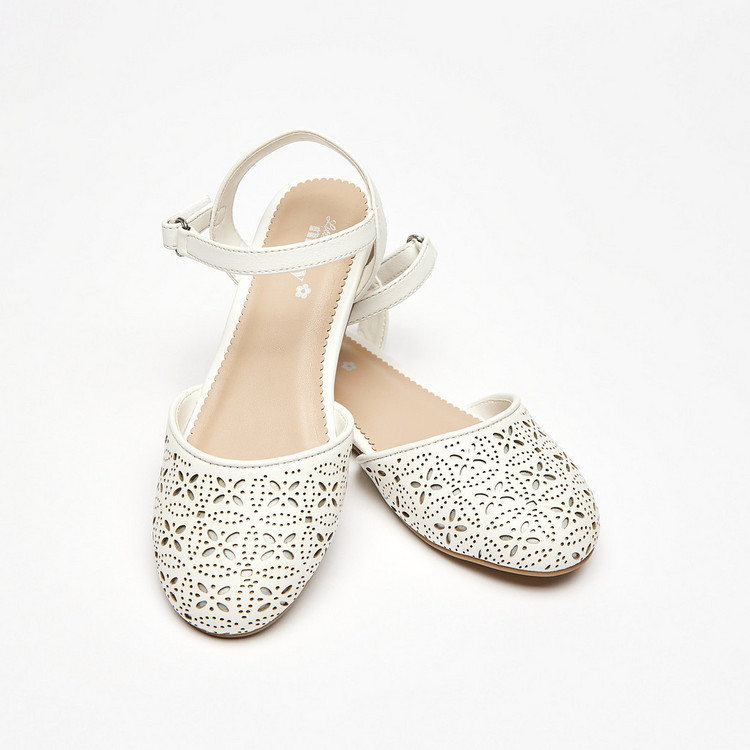 Little Missy Round Toe Cutwork Detail Sandals with Ankle Strap
