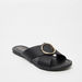 Celeste Women's Textured Slip-On Sandals with Metal Accent-Women%27s Flat Sandals-thumbnailMobile-1