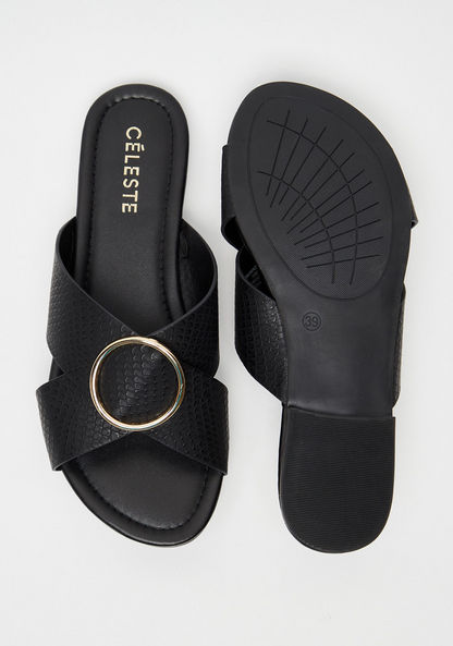 Celeste Women's Textured Slip-On Sandals with Metal Accent-Women%27s Flat Sandals-image-4