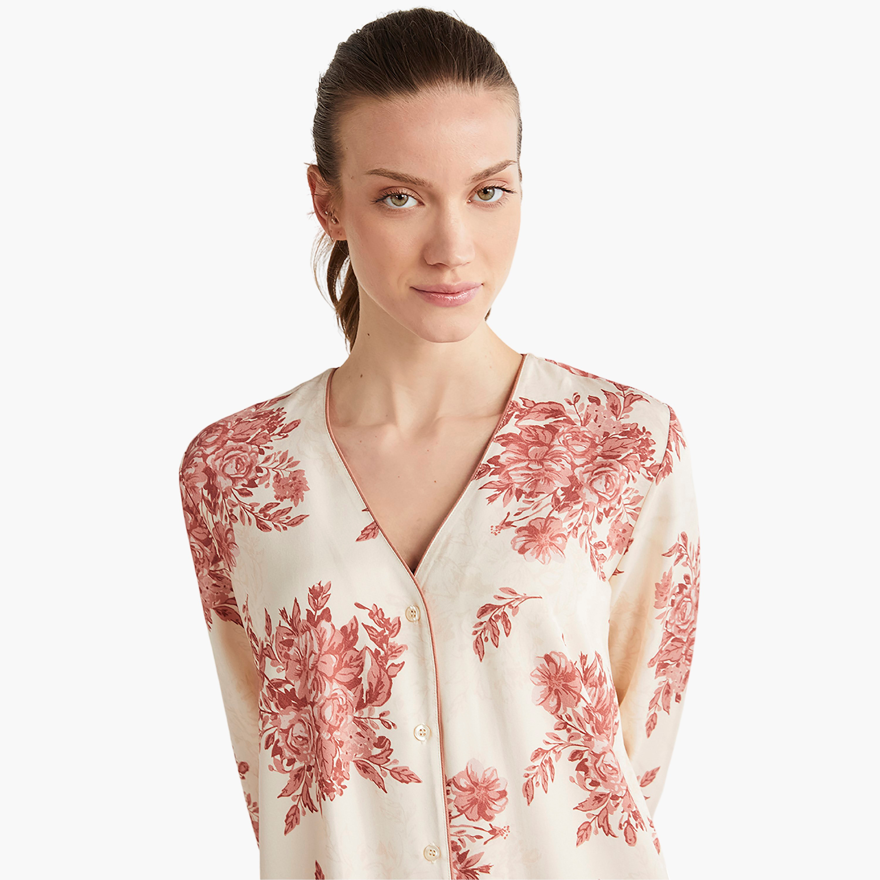 Catherine's Pyjama Set with Floral V-Neck Slip Shirt and Women's Pyjama-women-clothing-nightwear-pyjamas-longsets-image-2
