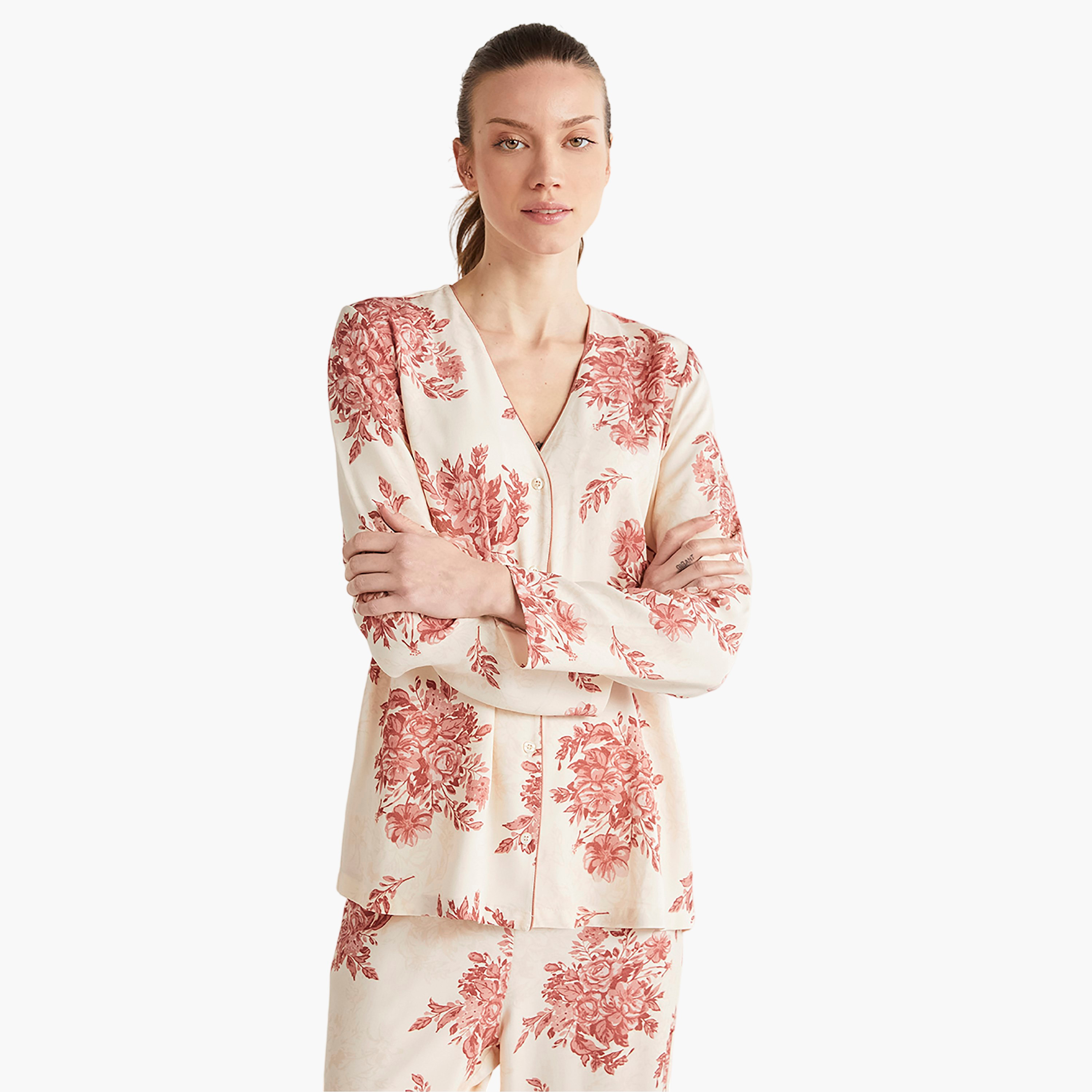 Catherine's Pyjama Set with Floral V-Neck Slip Shirt and Women's Pyjama-women-clothing-nightwear-pyjamas-longsets-image-3