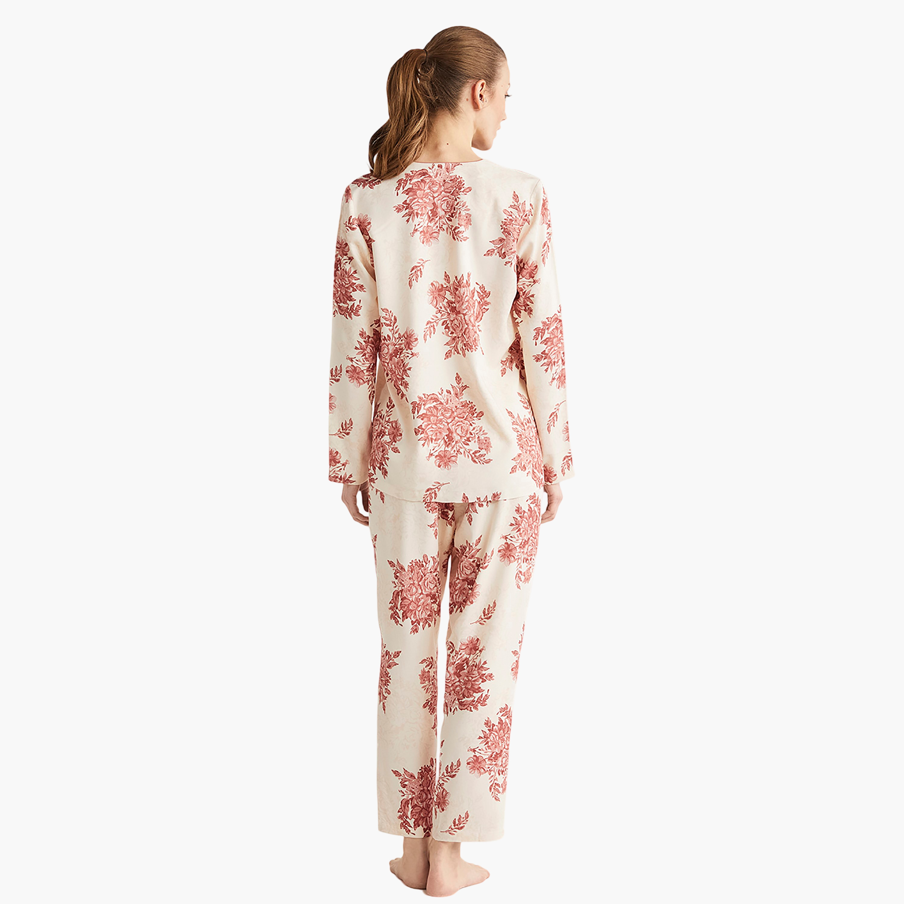 Catherine's Pyjama Set with Floral V-Neck Slip Shirt and Women's Pyjama-women-clothing-nightwear-pyjamas-longsets-image-4
