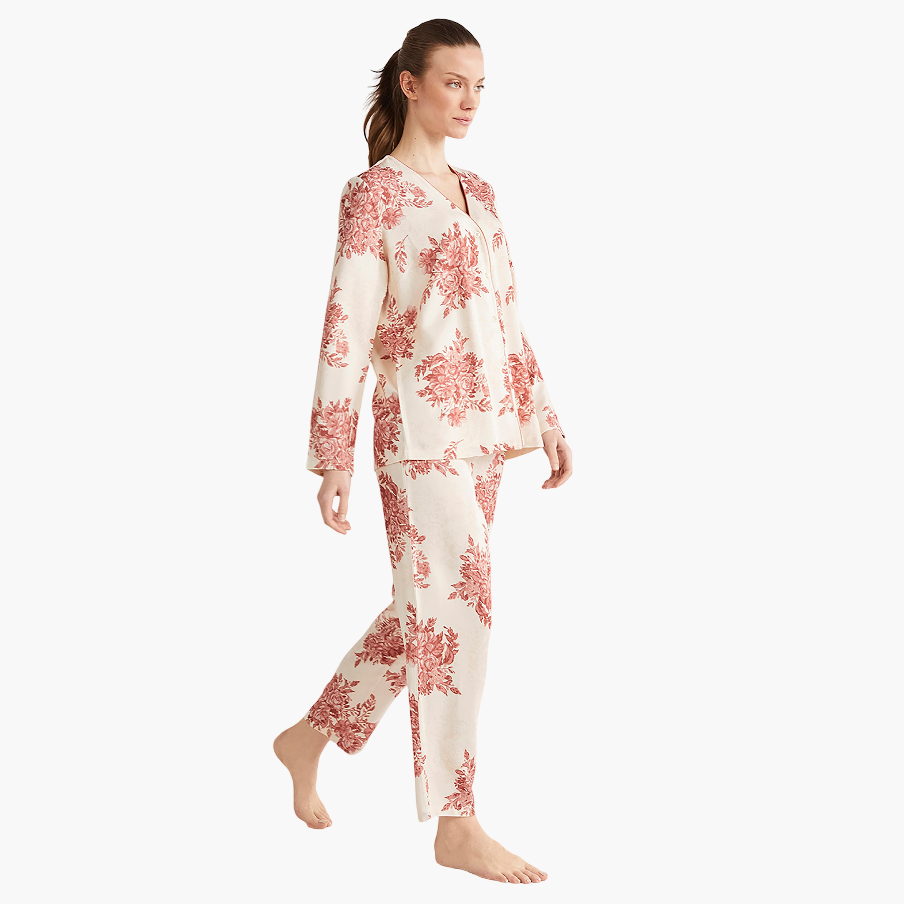 Catherine's Pyjama Set with Floral V-Neck Slip Shirt and Women's Pyjama-women-clothing-nightwear-pyjamas-longsets-image-5