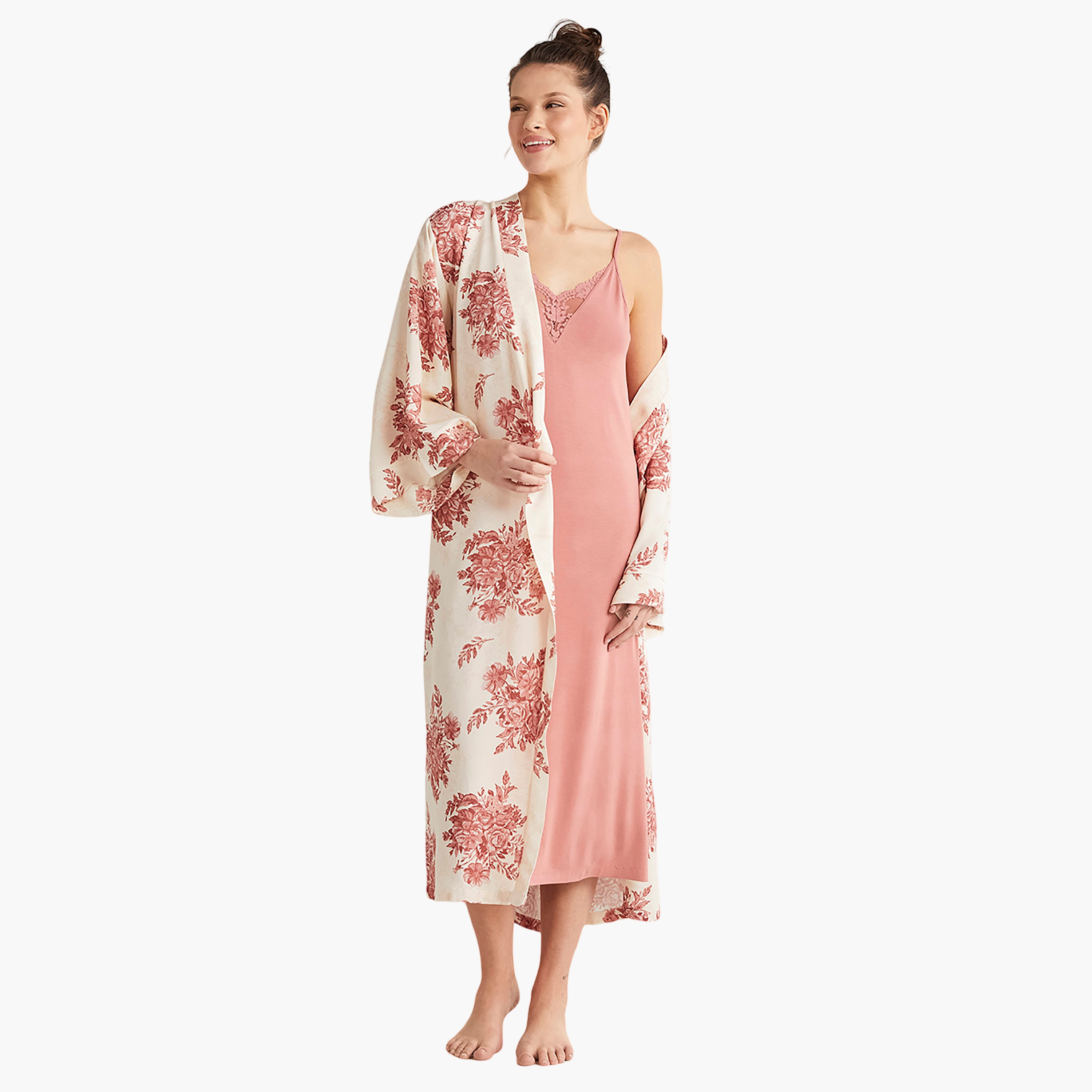 طقم رداء مع فستان منقوش برقبة دائرية وروب نسائي من كاثرينز-women-clothing-nightwear-pyjamas-longsets-image-5