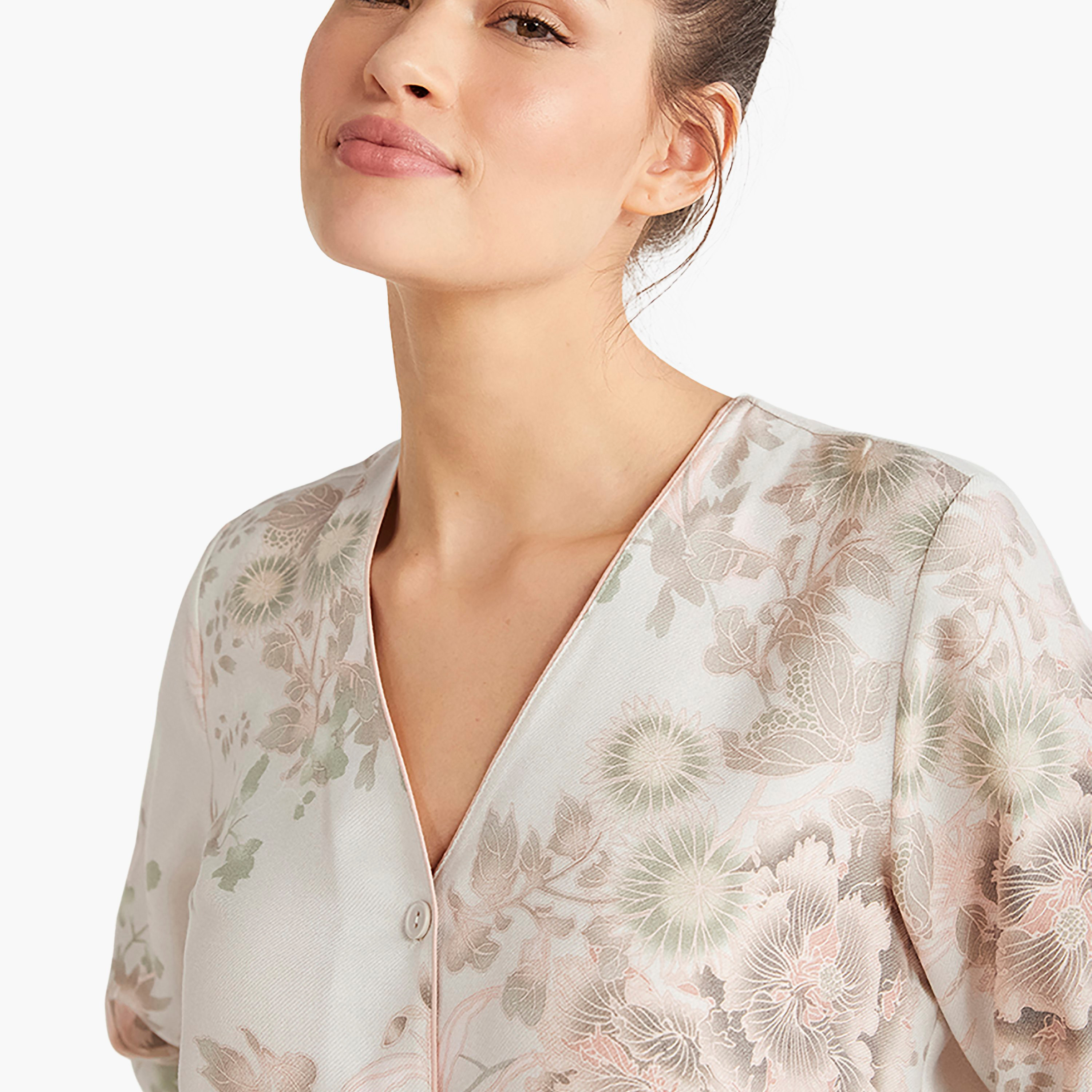 Catherine's Pyjama Set with Floral V-Neck Slip Shirt and Women's Pyjama-women-clothing-nightwear-pyjamas-longsets-image-2
