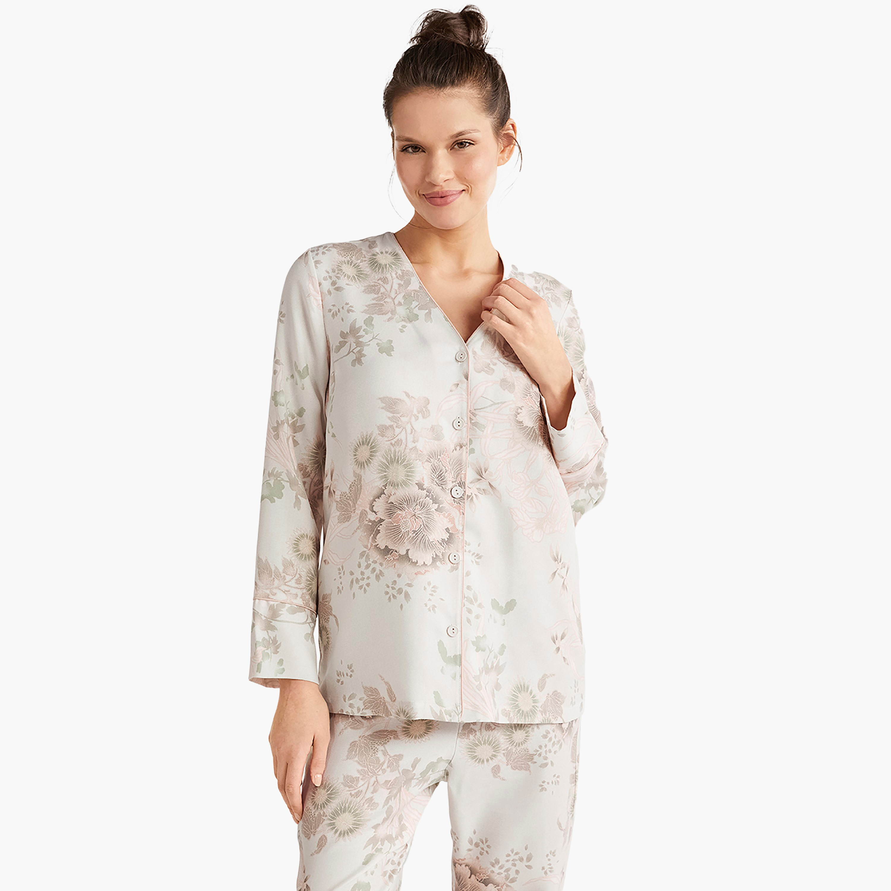 Catherine's Pyjama Set with Floral V-Neck Slip Shirt and Women's Pyjama-women-clothing-nightwear-pyjamas-longsets-image-3
