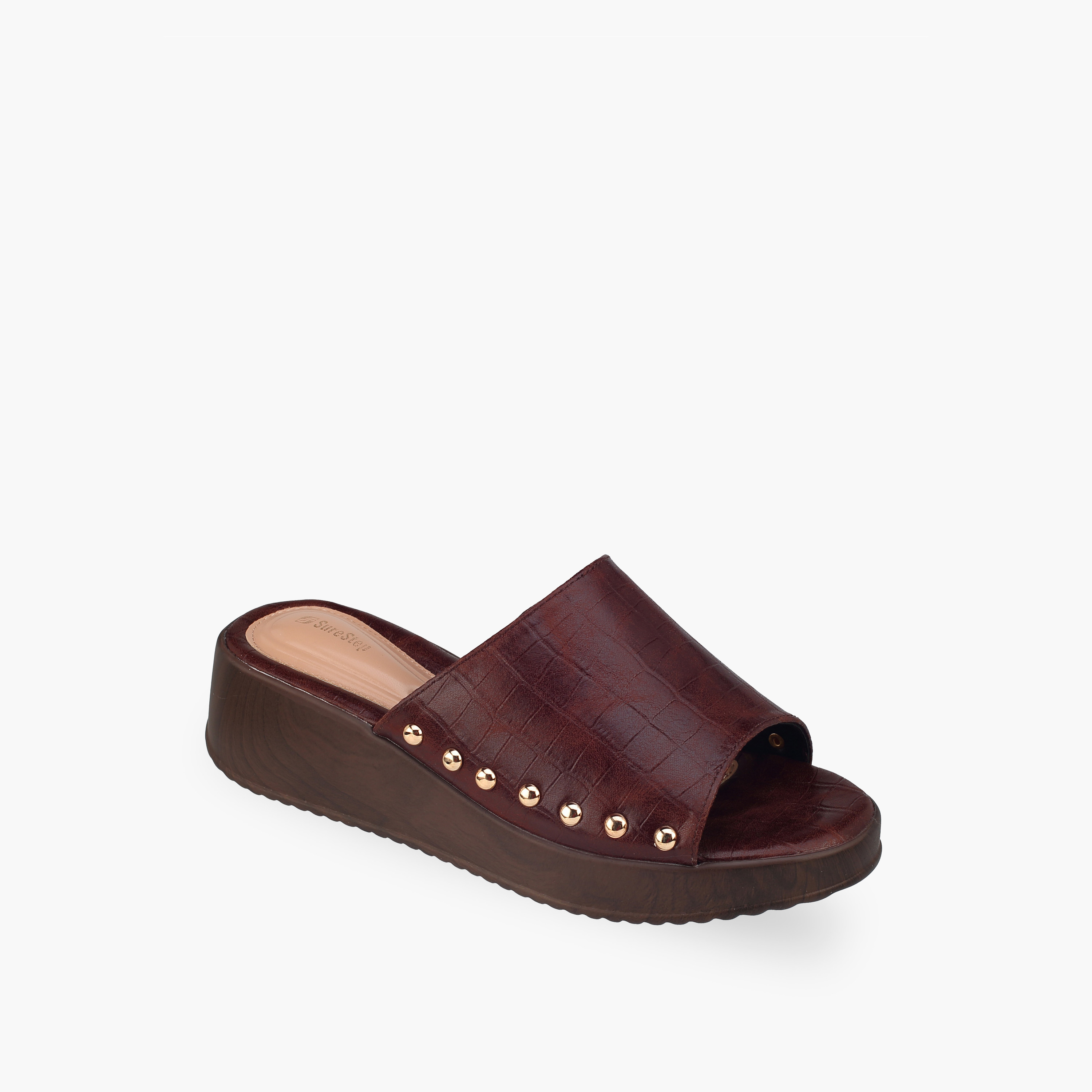 صندل خفيف الوزن بكعب فلاتفورم وملمس بارز مزين بمسامير للنساء من شورستيب-women-shoes-sandals-heeled-image-2