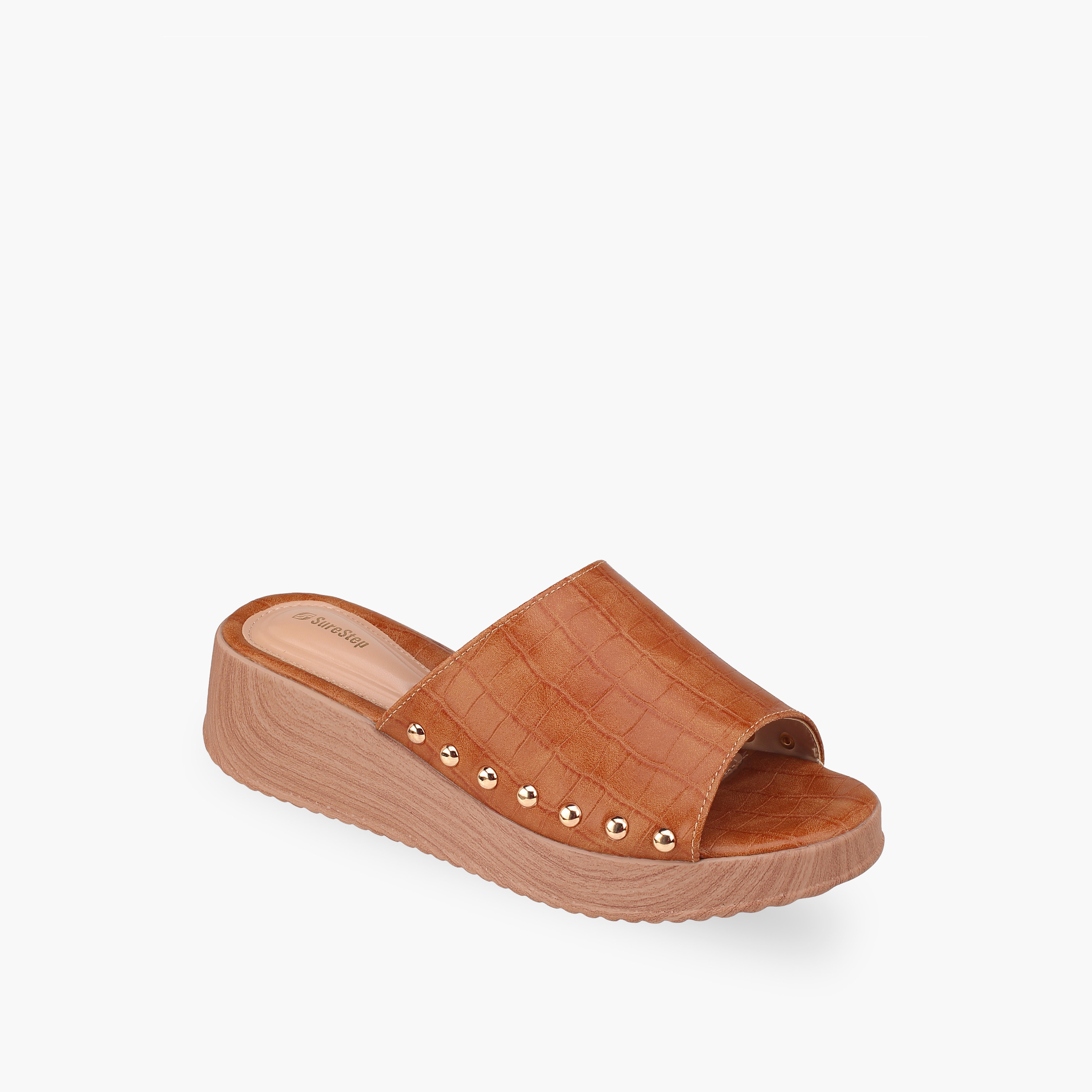 صندل خفيف الوزن بكعب فلاتفورم وملمس بارز مزين بمسامير للنساء من شورستيب-women-shoes-sandals-heeled-image-7