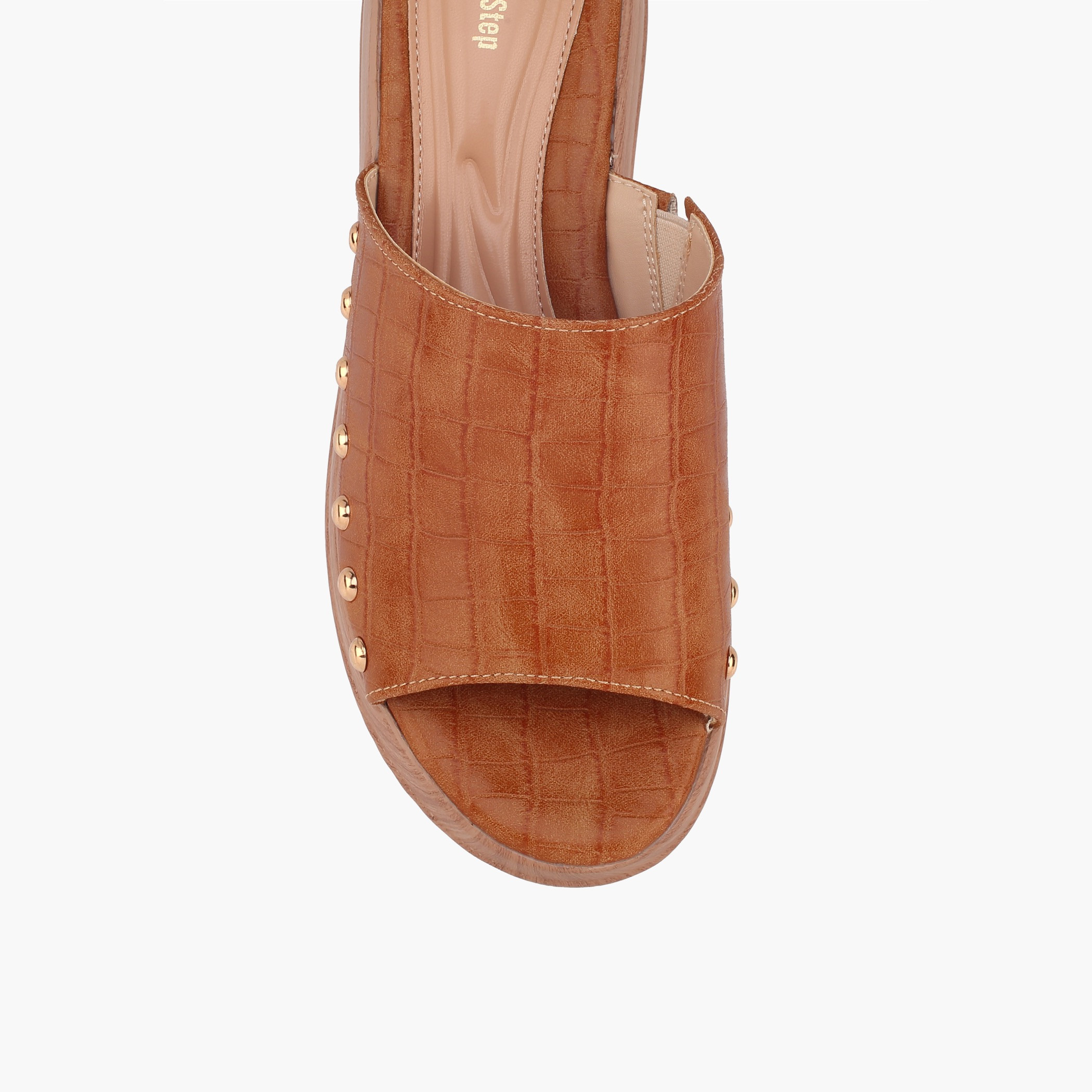 Surestep Women Lightweight Textured Flatform Heel Sandals with Stud Detailing-women-shoes-sandals-heeled-image-4