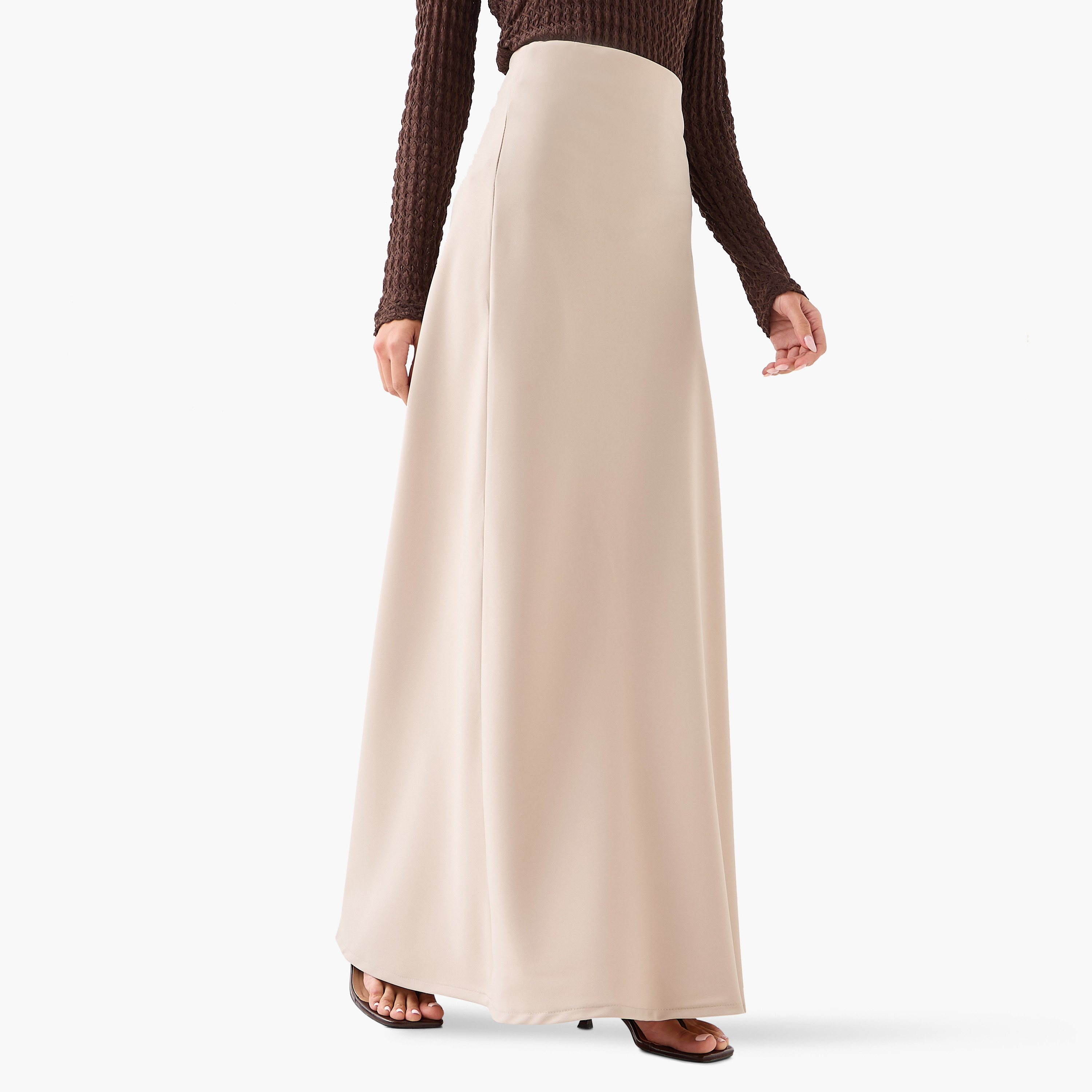 تنورة ماكسي نسائية قصة "ايه-لاين" بخصر مرتفع من غولدن أبل-women-clothing-bottoms-skirts-image-1