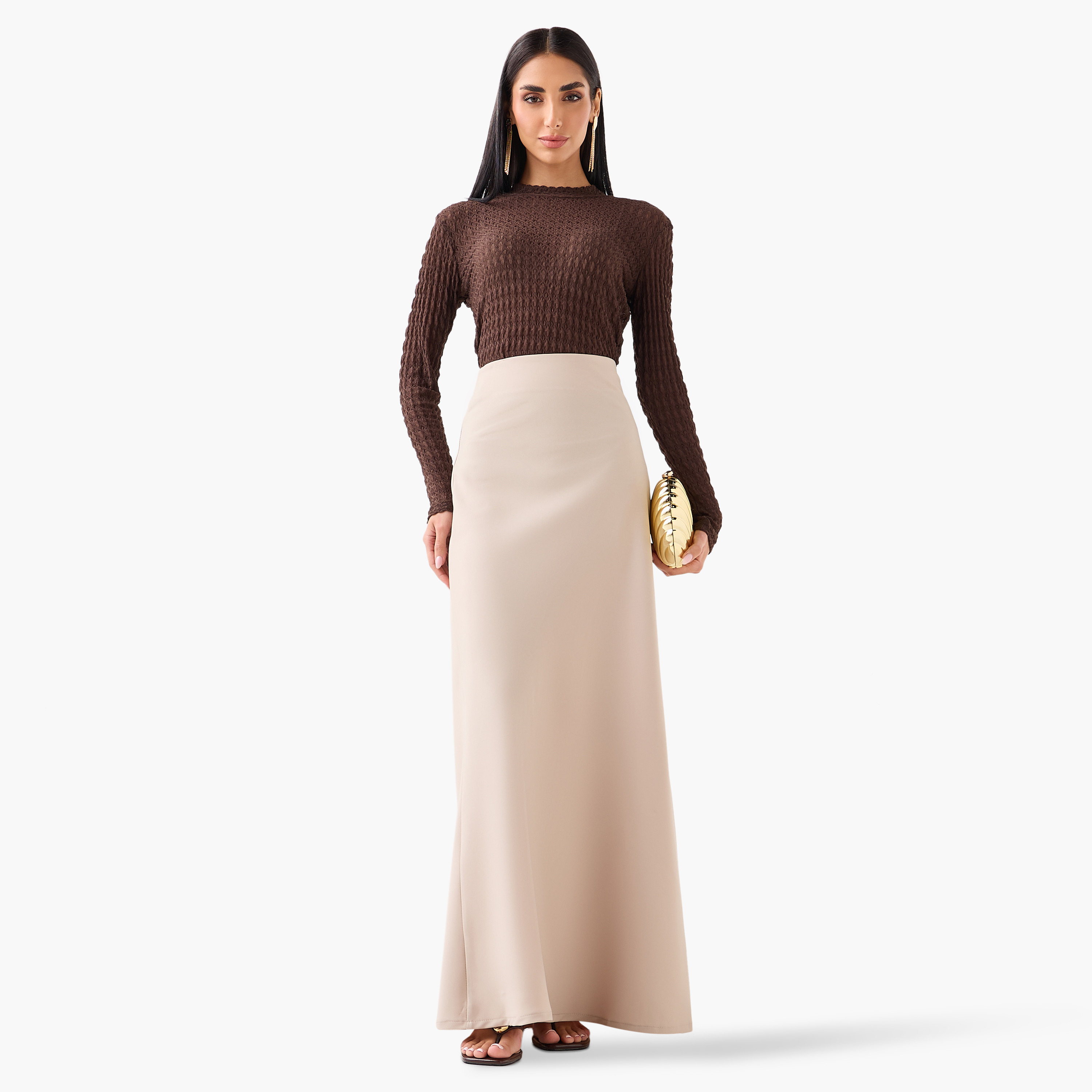 تنورة ماكسي نسائية قصة "ايه-لاين" بخصر مرتفع من غولدن أبل-women-clothing-bottoms-skirts-image-2