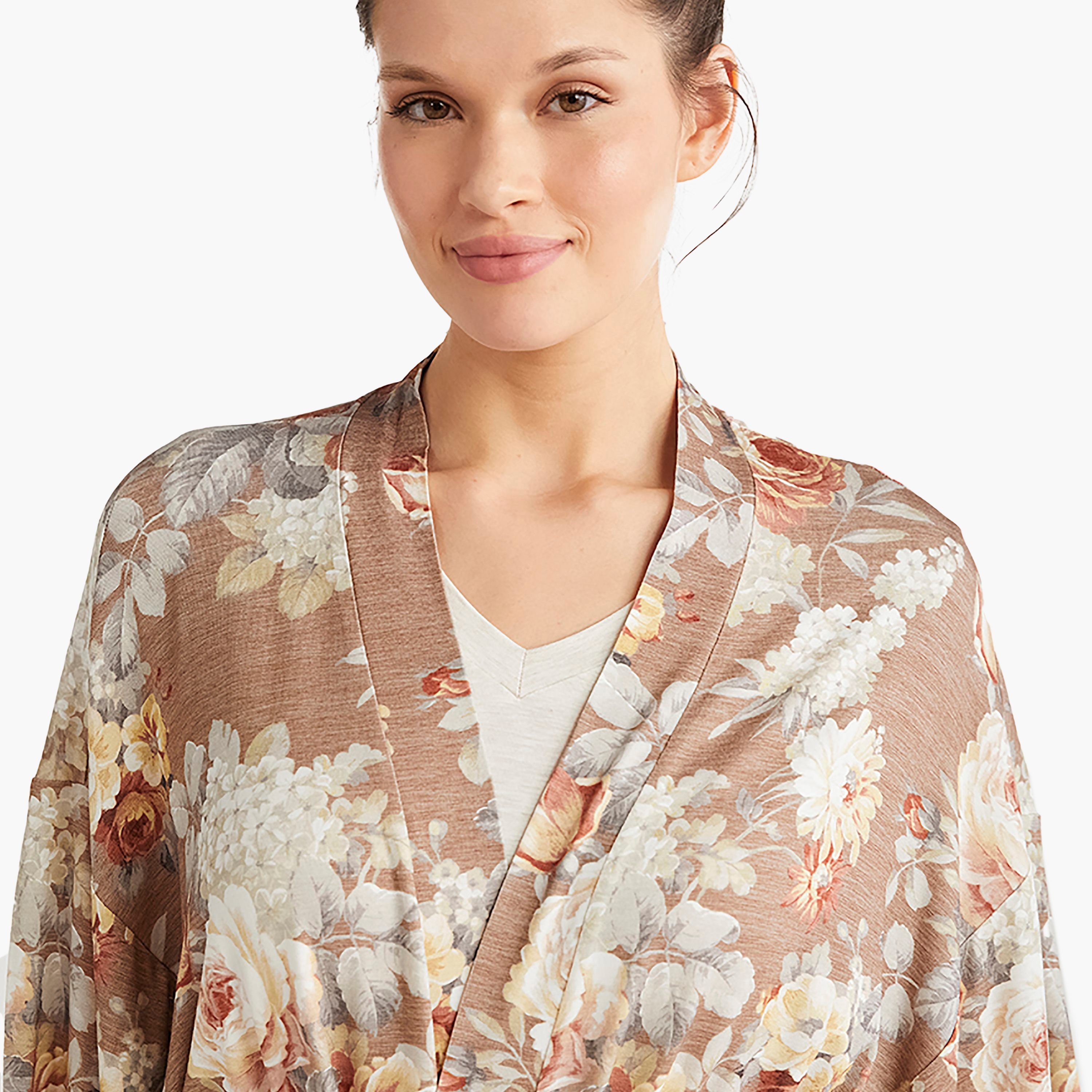طقم رداء المكون من 3 قطع مع تي شيرت بفتحة رقبة V وبنطلون ورداء نسائي من كاثرينز-women-clothing-nightwear-pyjamas-longsets-image-2