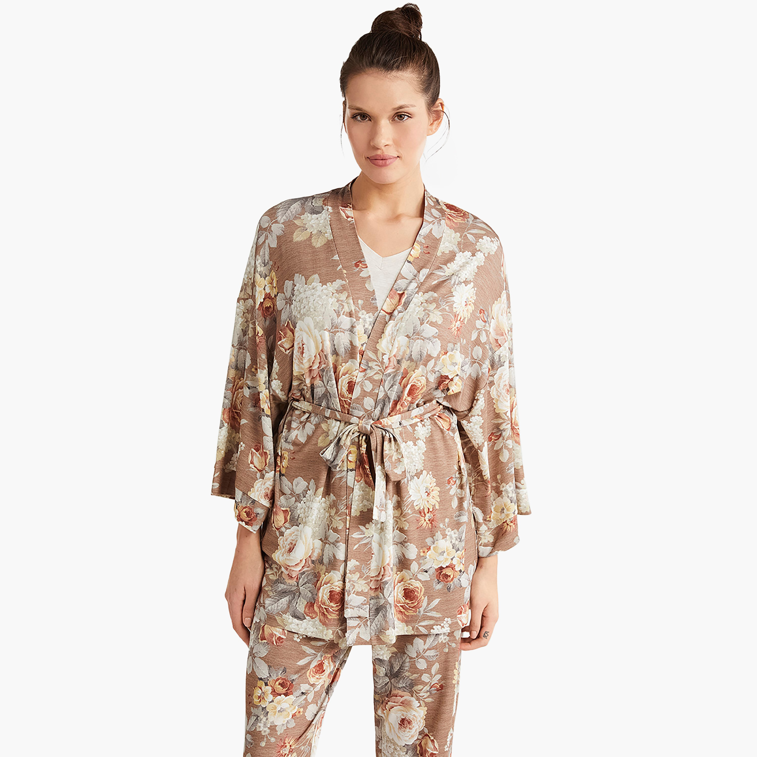 طقم رداء المكون من 3 قطع مع تي شيرت بفتحة رقبة V وبنطلون ورداء نسائي من كاثرينز-women-clothing-nightwear-pyjamas-longsets-image-8