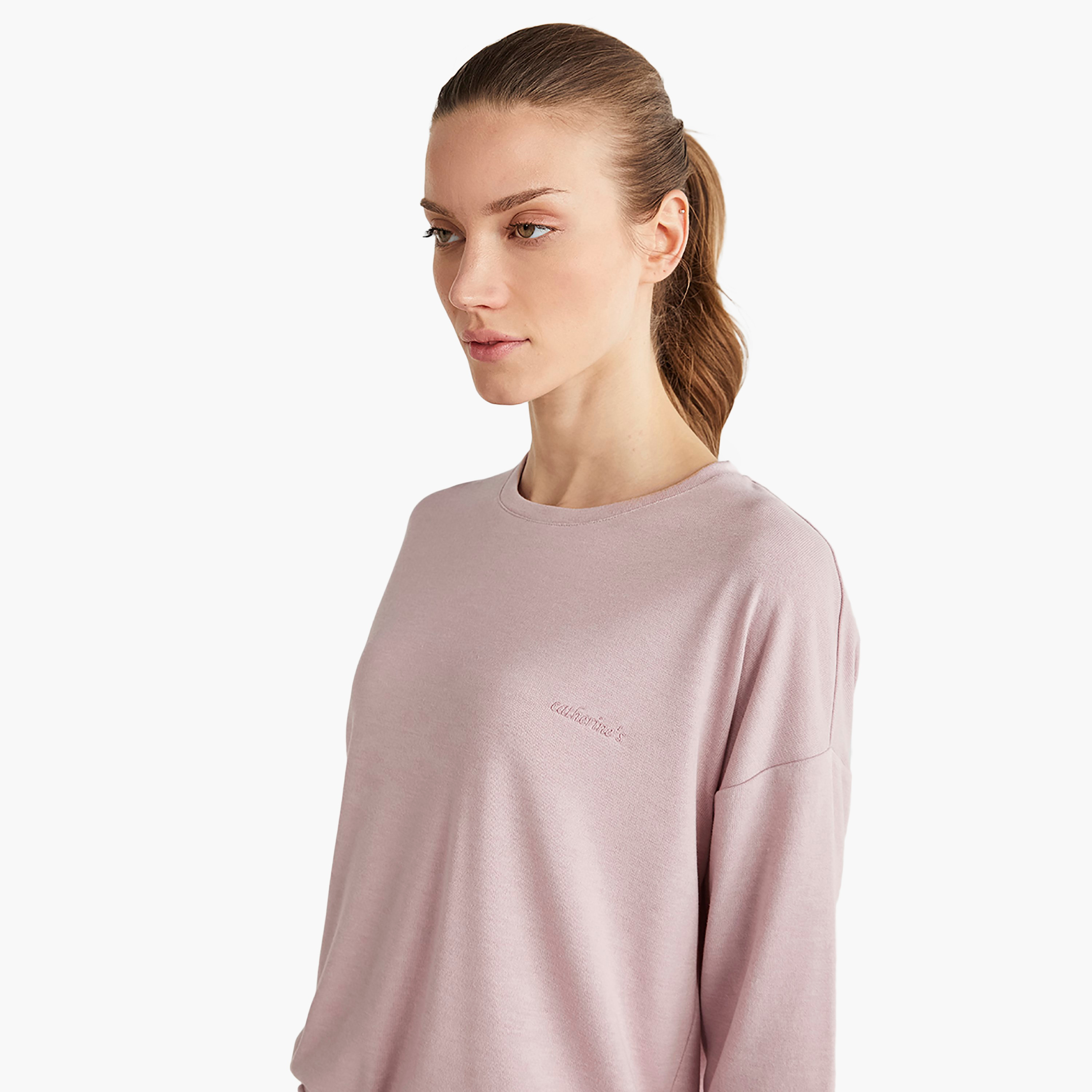 طقم بيجامة مع تي شيرت سادة برقبة دائرية وبيجامة نسائية من كاثرينز-women-clothing-nightwear-pyjamas-longsets-image-2