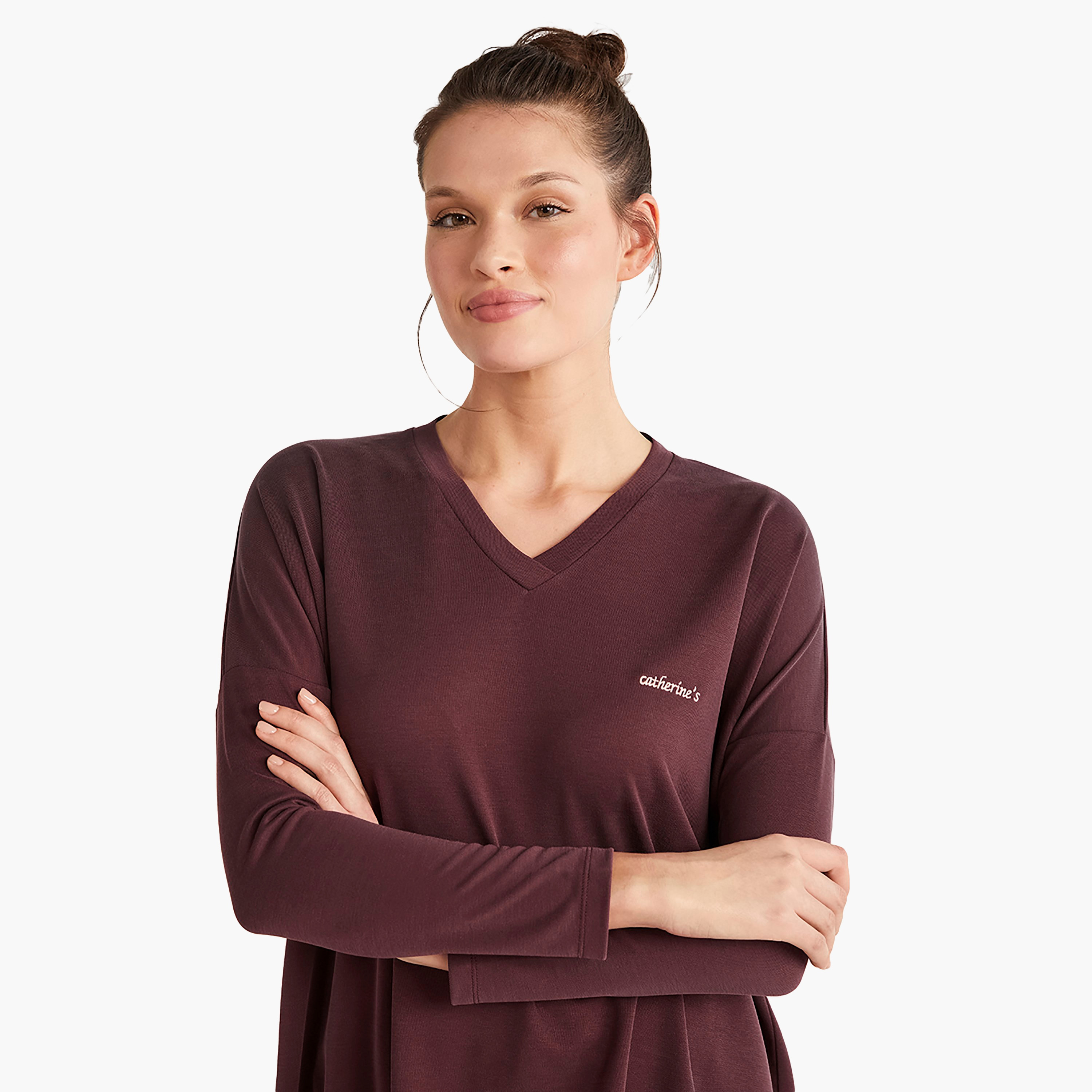 Catherine's Pyjama Set with Floral V-Neck T-Shirt and Women's Pyjama-women-clothing-nightwear-pyjamas-longsets-image-2