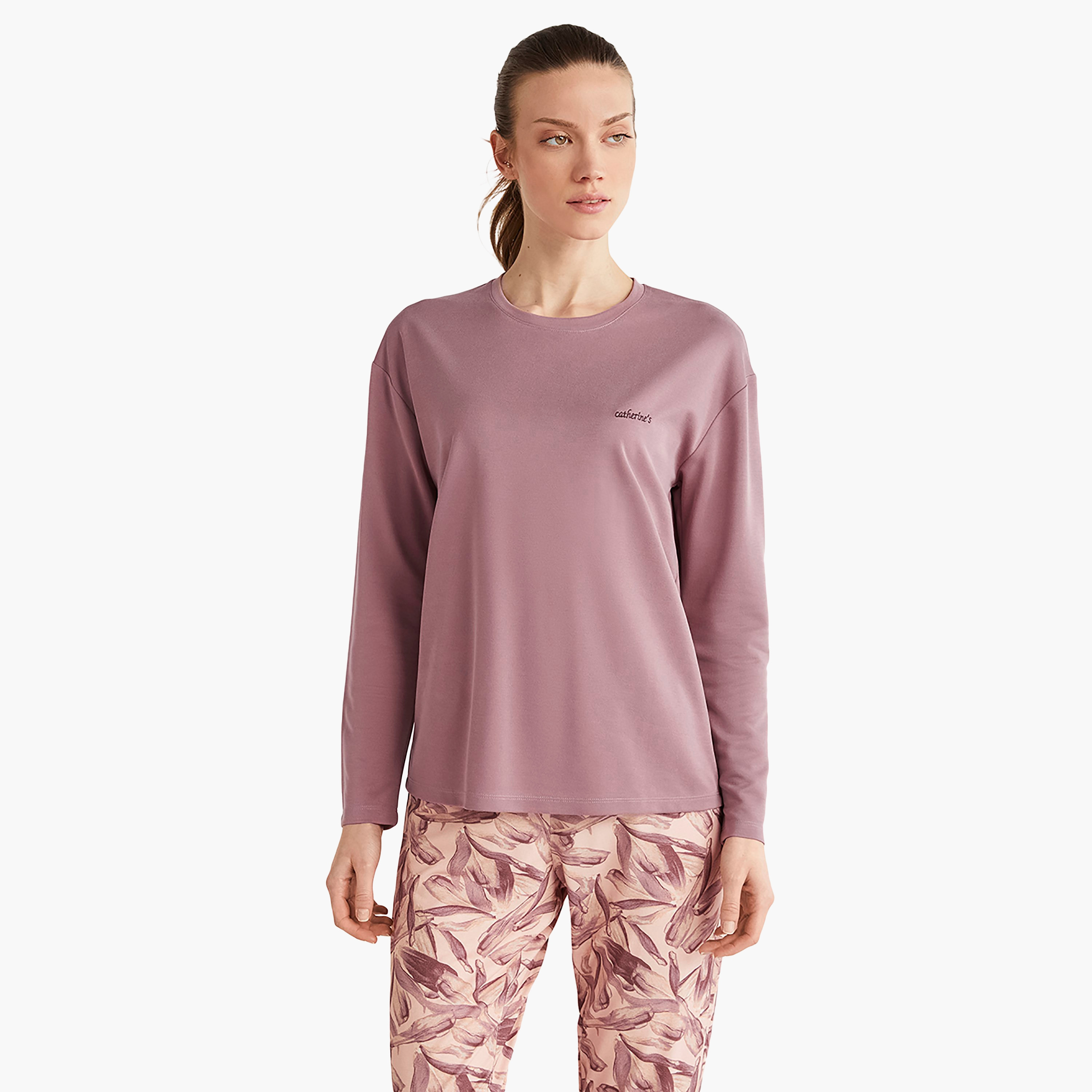 Catherine's Pyjama Set with Floral Round Neck T-Shirt and Women's Pyjama-women-clothing-nightwear-pyjamas-longsets-image-3