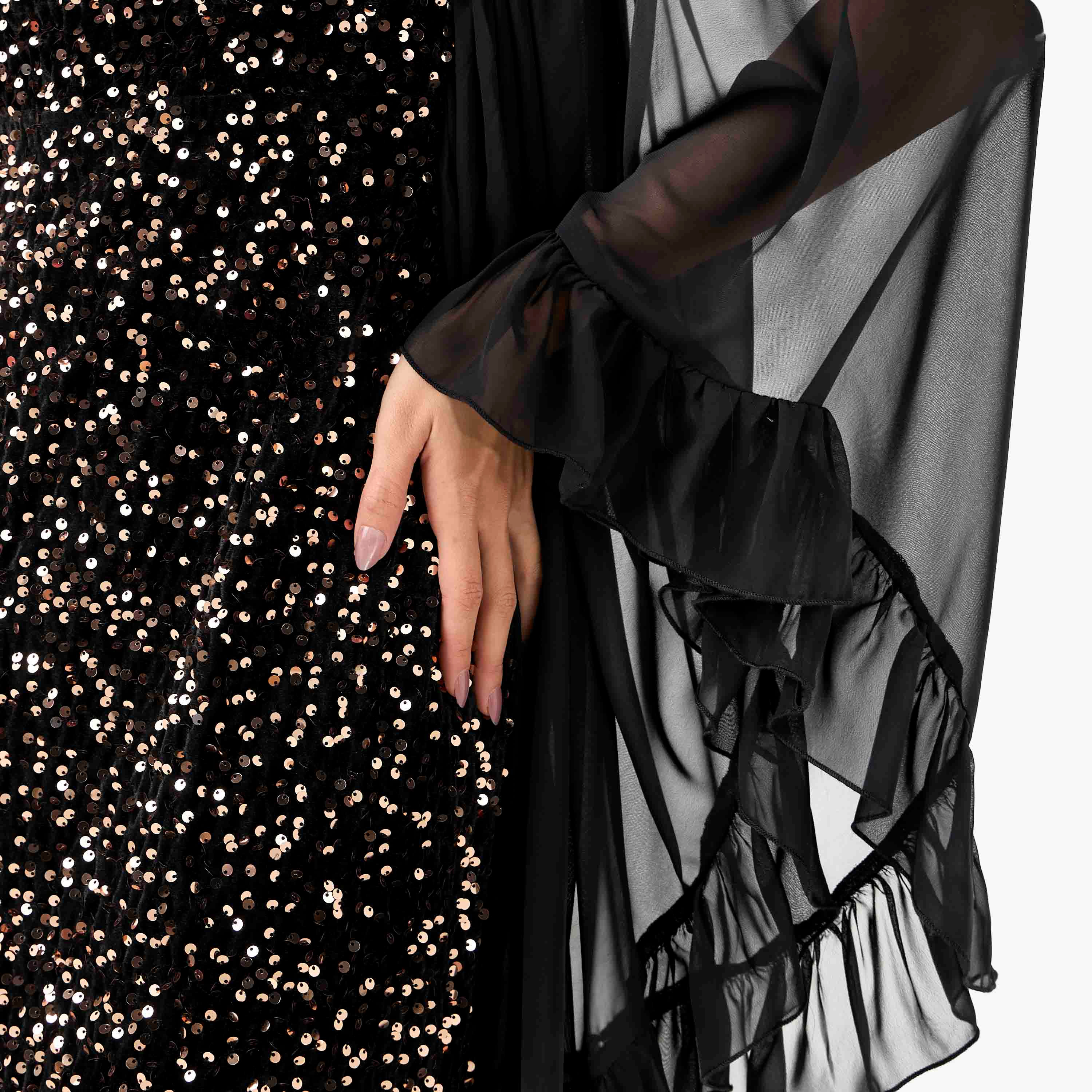Golden Apple Embellished Shift Maxi Polyester Dress with Slit-women-clothing-dresses-image-5