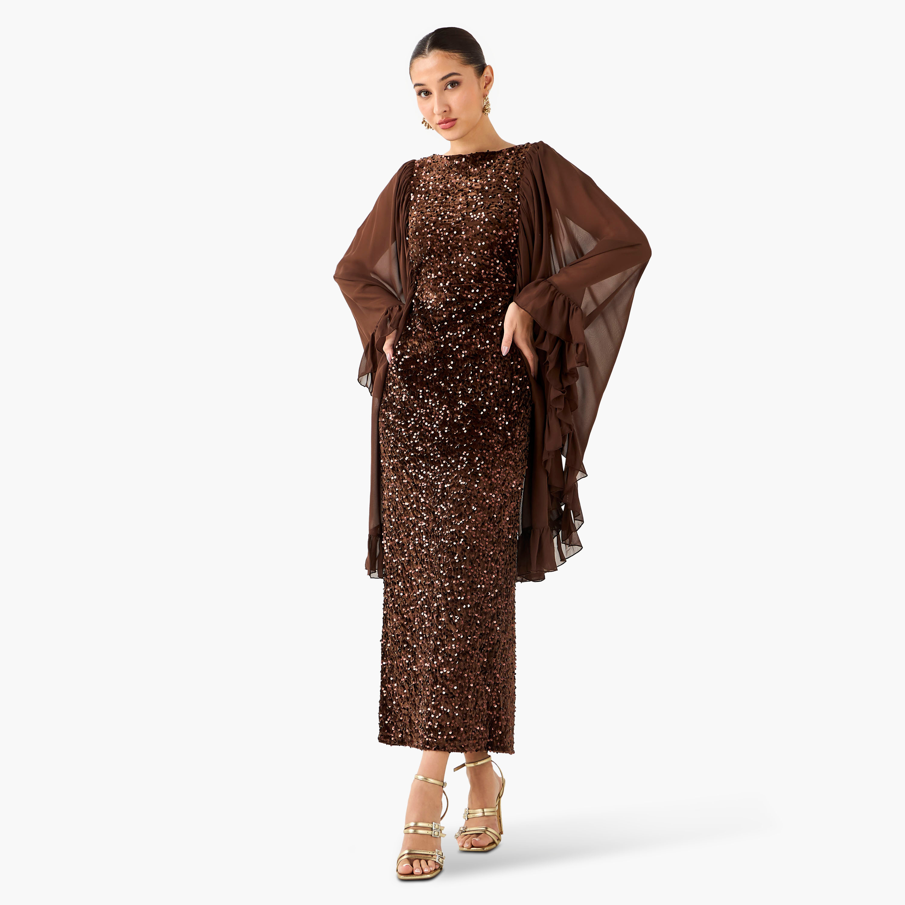 فستان بوليستر ماكسي شيفت مزين مع فتحة من غولدن آبل-women-clothing-dresses-image-7